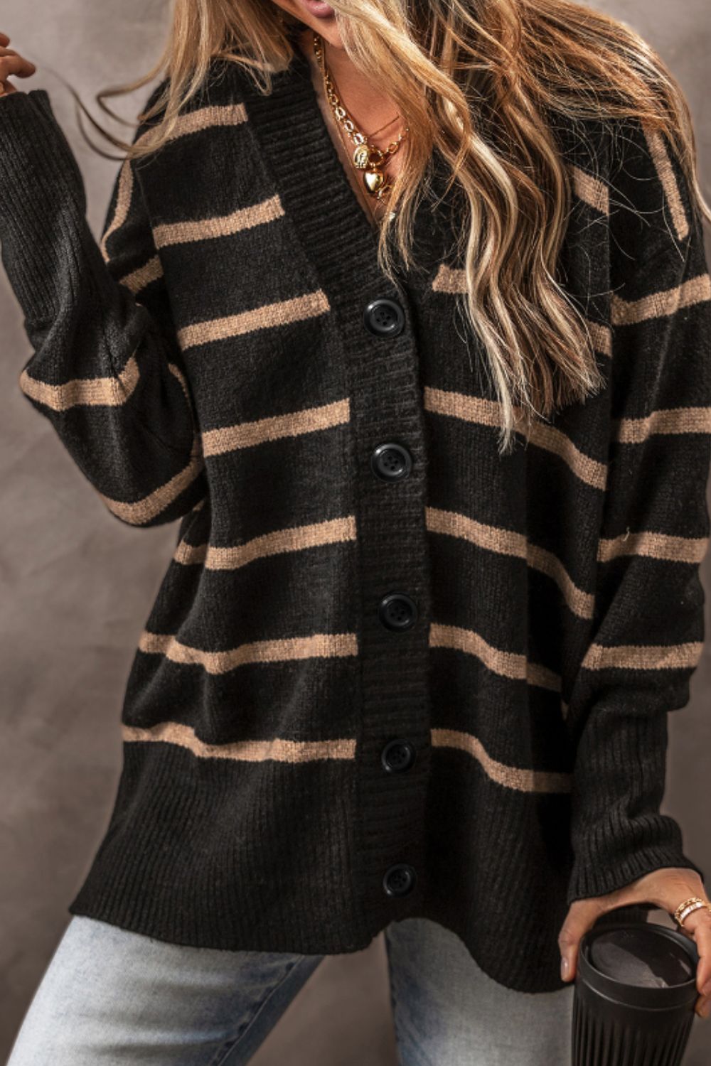 Striped Button Down Long Sleeve Cardigan-Angel Casuals