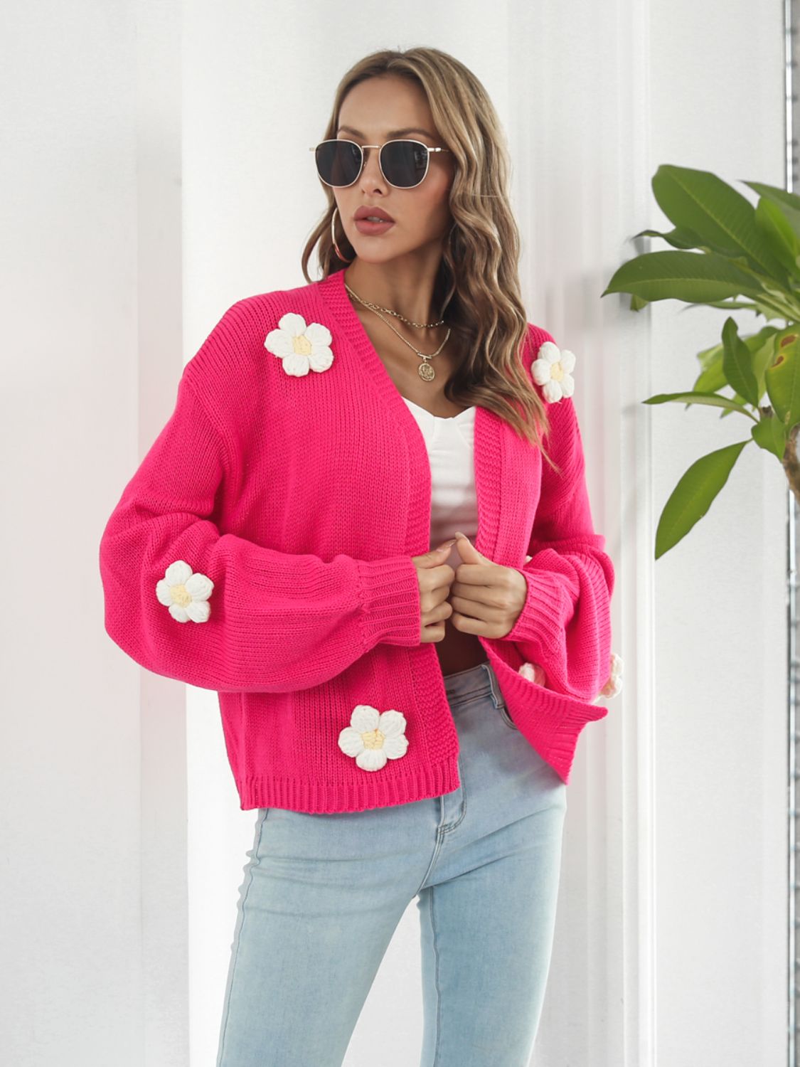 Floral Open Front Long Sleeve Cardigan-Angel Casuals