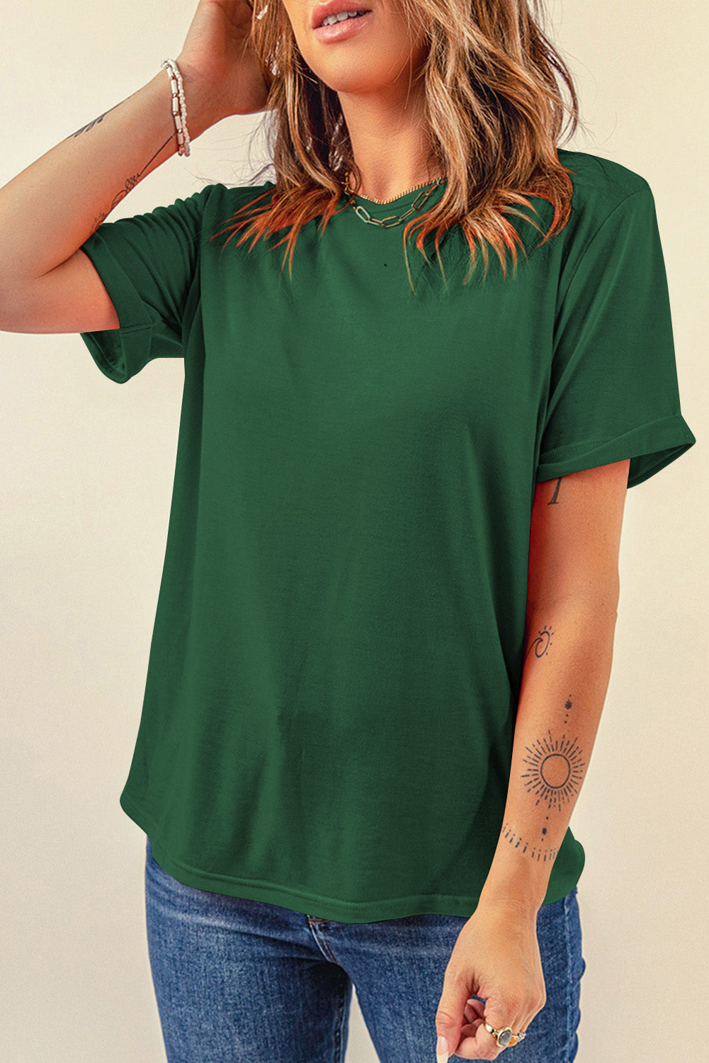 Round Neck Short Sleeve T-Shirt-Angel Casuals