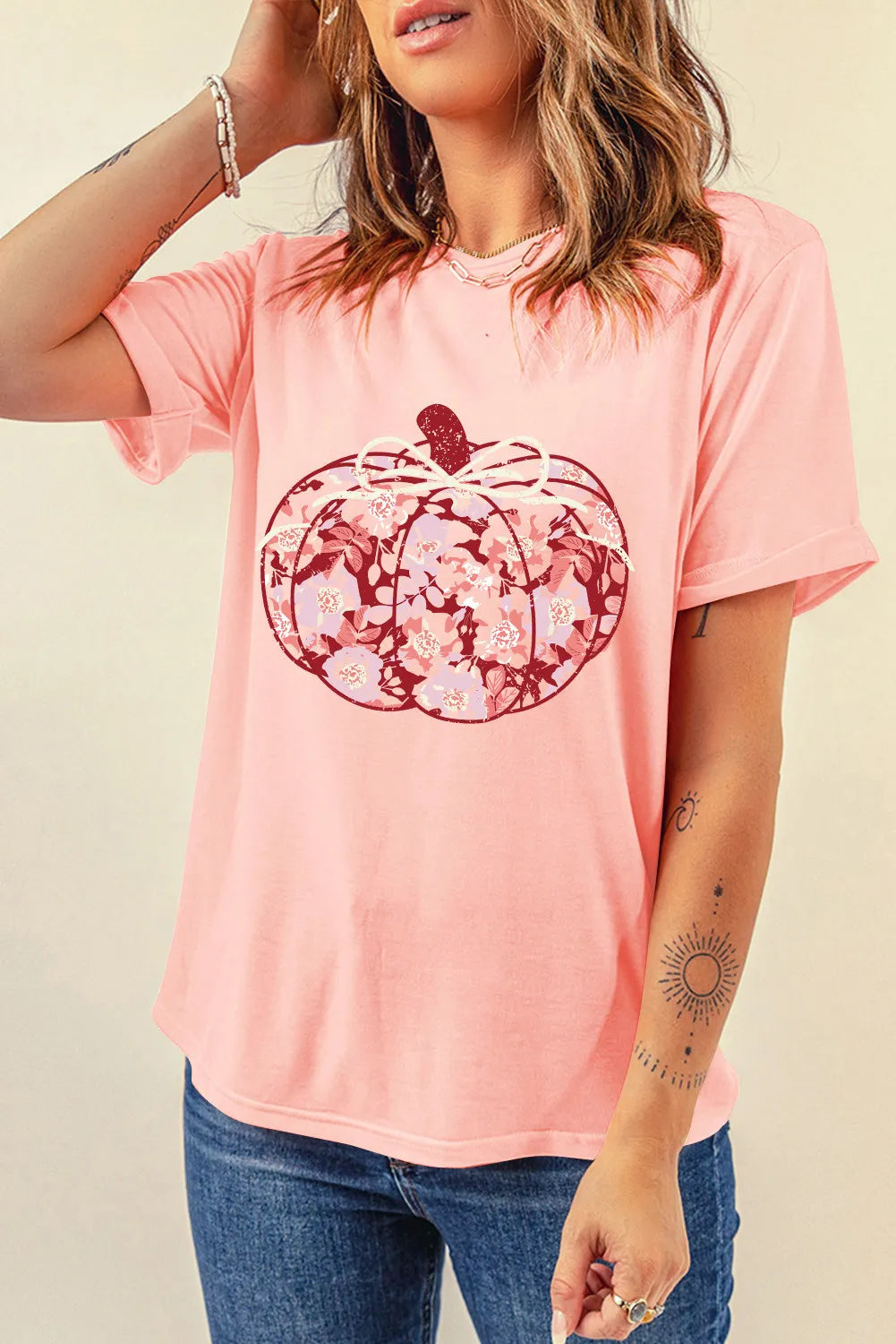 Pumpkin Graphic Round Neck Long Sleeve T-Shirt-Angel Casuals