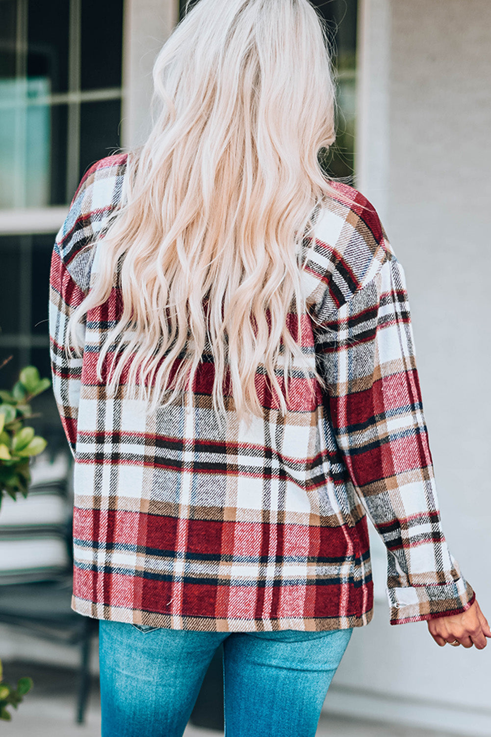 Double Take Plaid Button Front Shirt Jacket with Breast Pockets-Angel Casuals