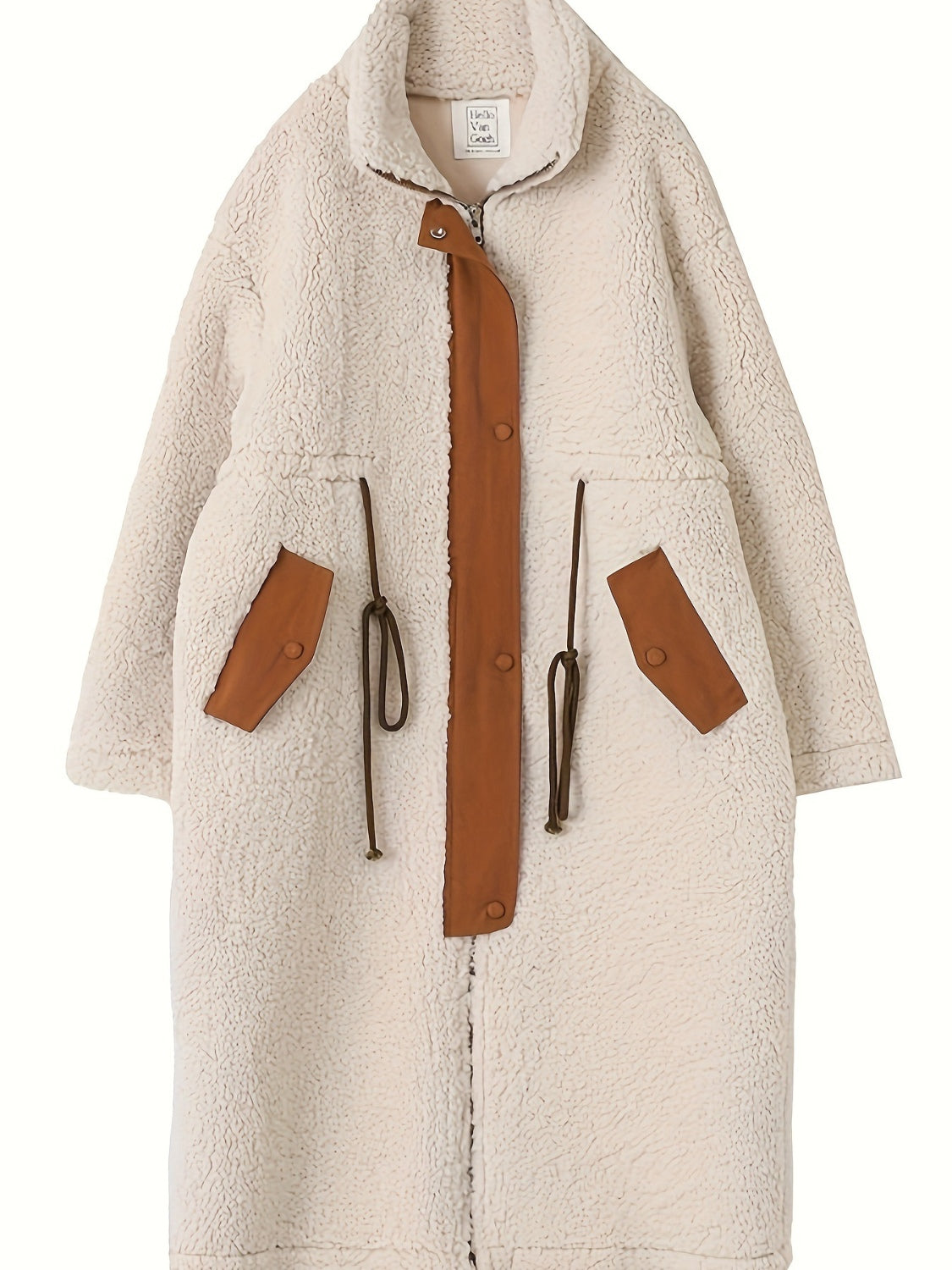 Plus Size Drawstring Zip Up Turtleneck Sherpa Coat-Angel Casuals