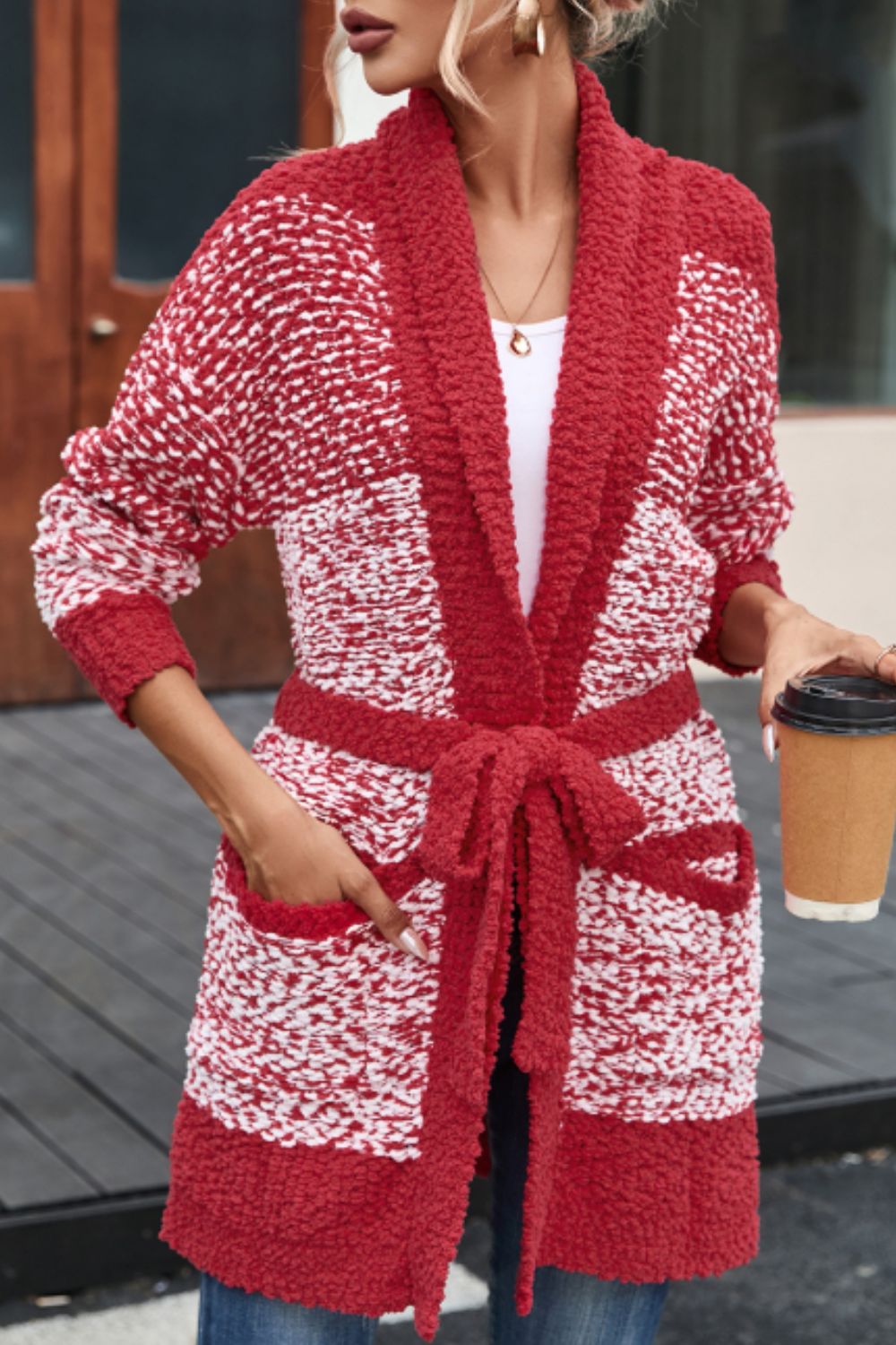 Contrast Trim Open Front Longline Cardigan-Angel Casuals