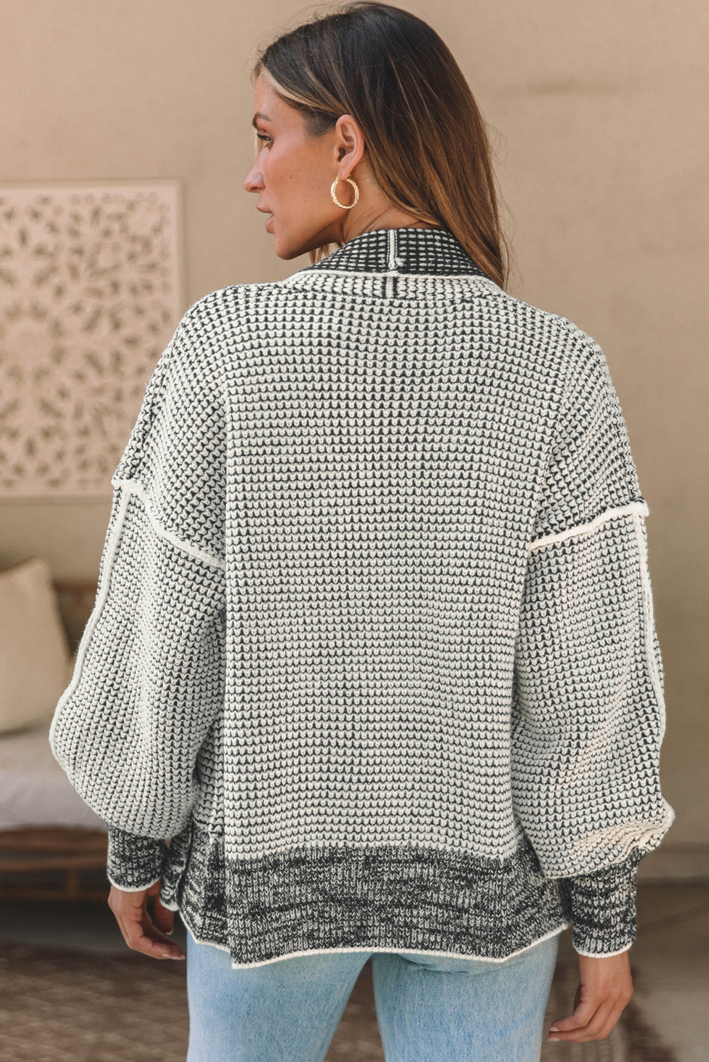 Waffle-knit Pocketed Open Front Cardigan-Angel Casuals