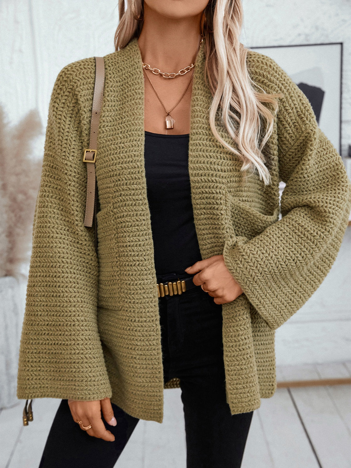 Open Front Long Sleeve Cardigan-Angel Casuals
