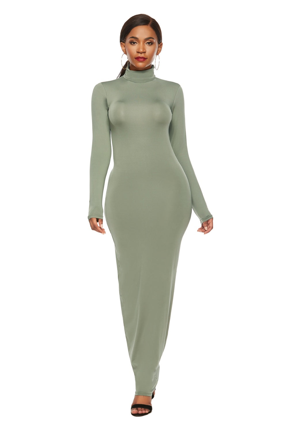Mock Neck Long Sleeve Maxi Slim Dress-Angel Casuals