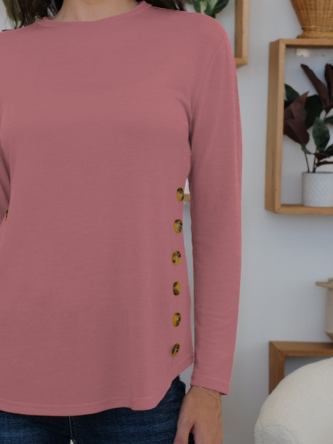 FAM-FAM Round Neck Long Sleeve T-Shirt-Angel Casuals