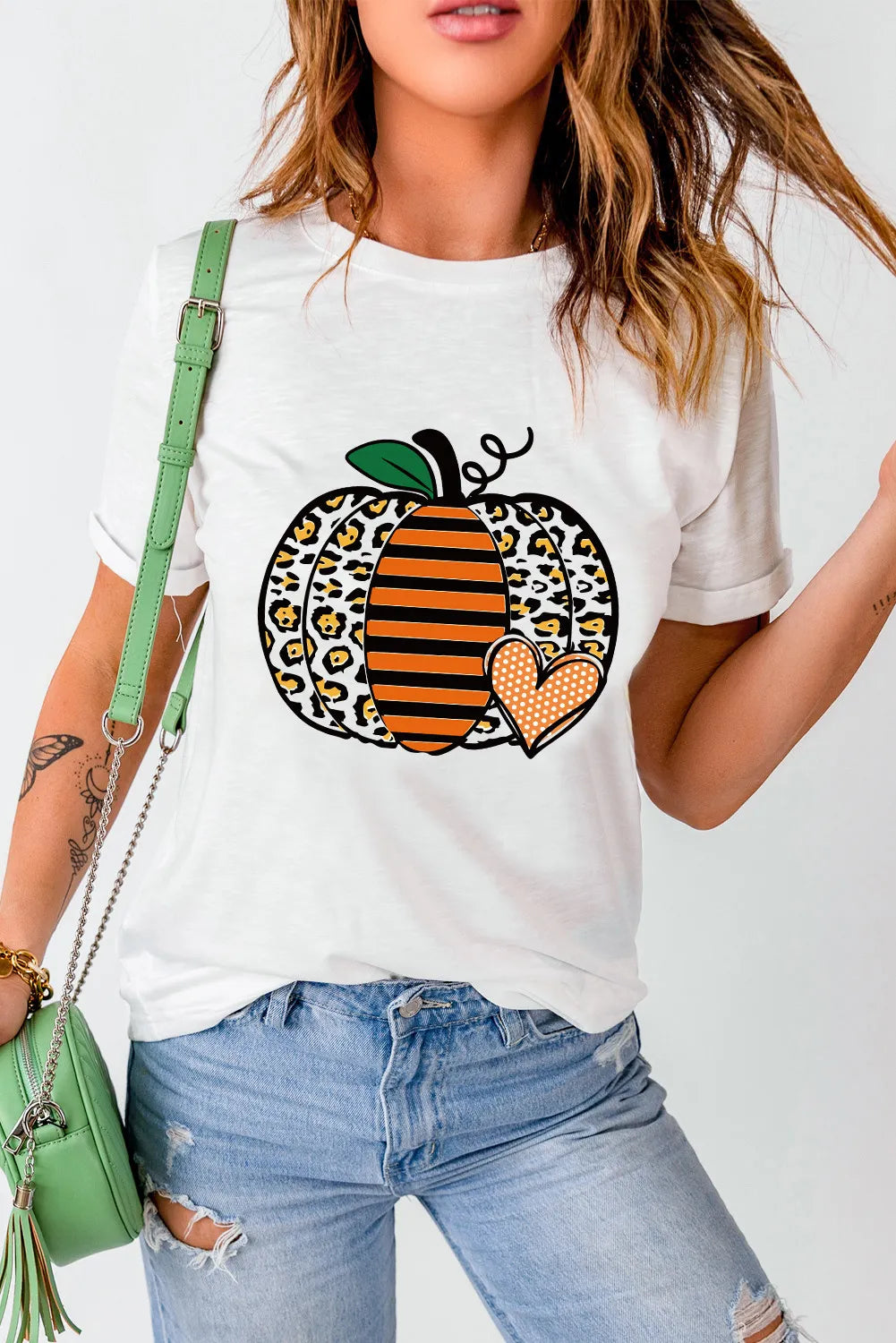 Pumpkin Graphic Round Neck Short Sleeve T-Shirt-Angel Casuals