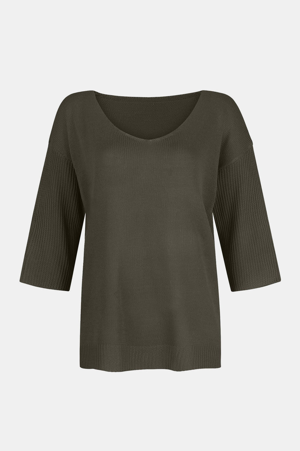 V-Neck Three-Quarter Sleeve Knit Top-Angel Casuals
