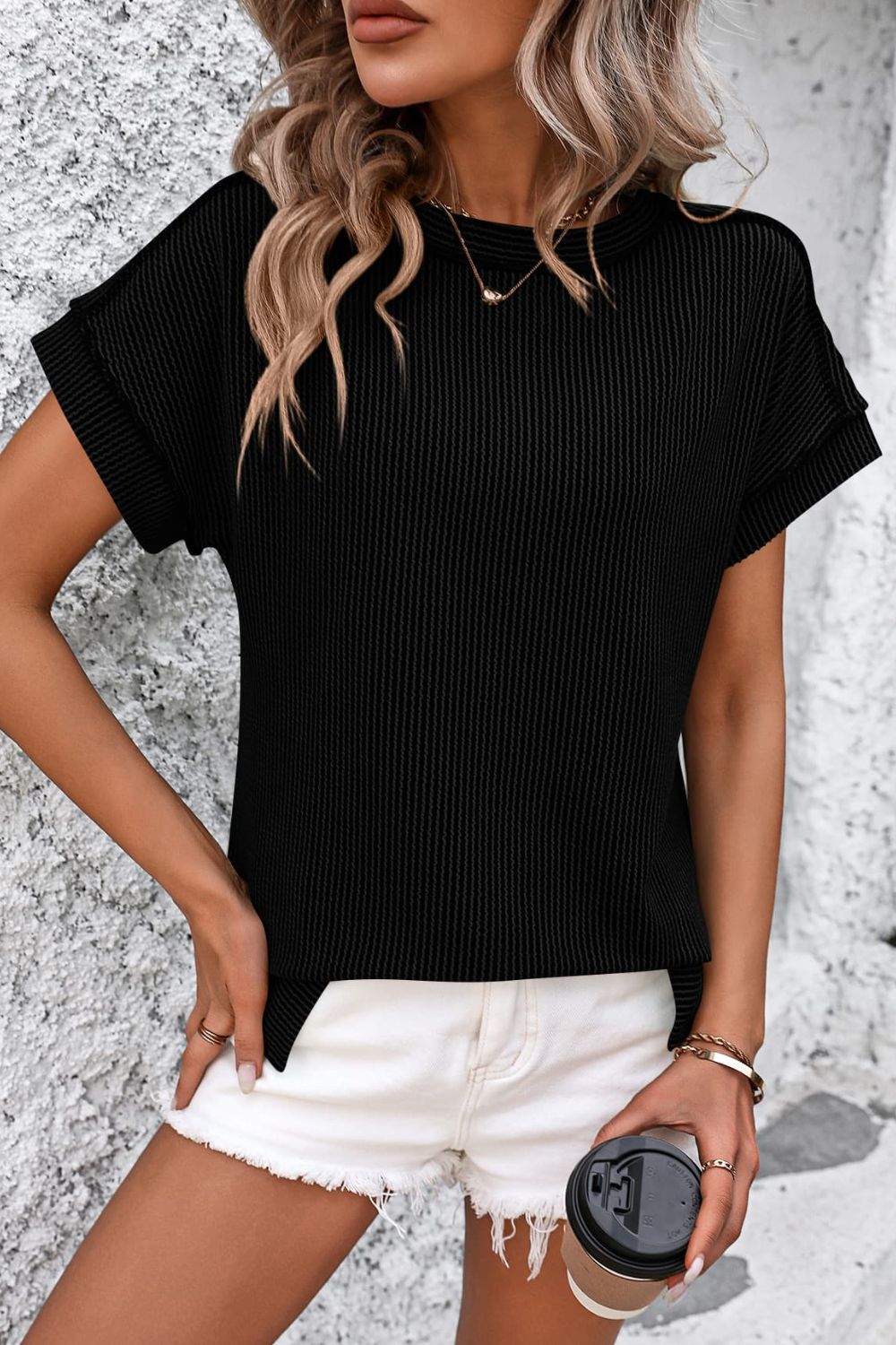 Striped Round Neck Short Sleeve T-Shirt-Angel Casuals