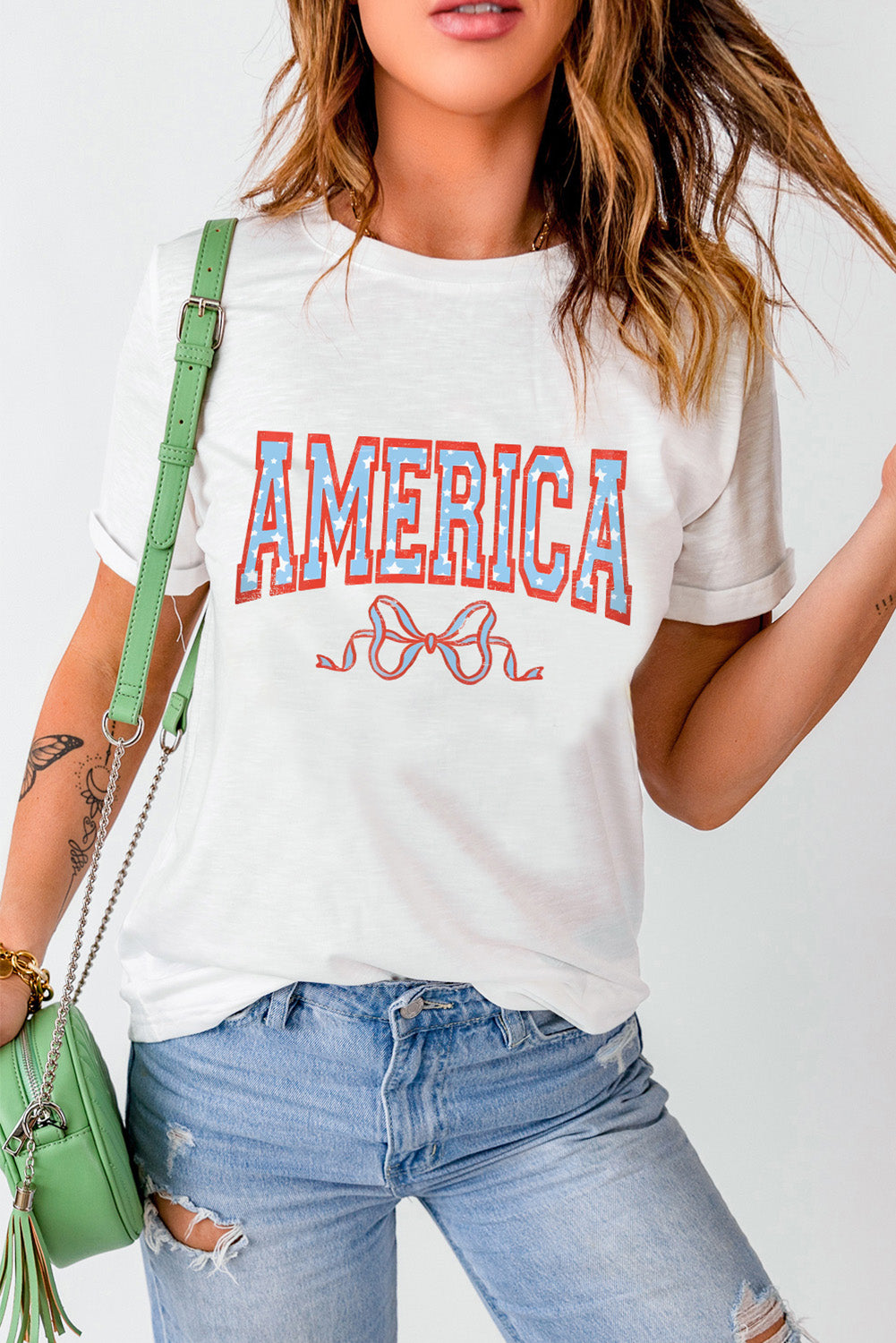 AMERICA Round Neck Short Sleeve T-Shirt-Angel Casuals