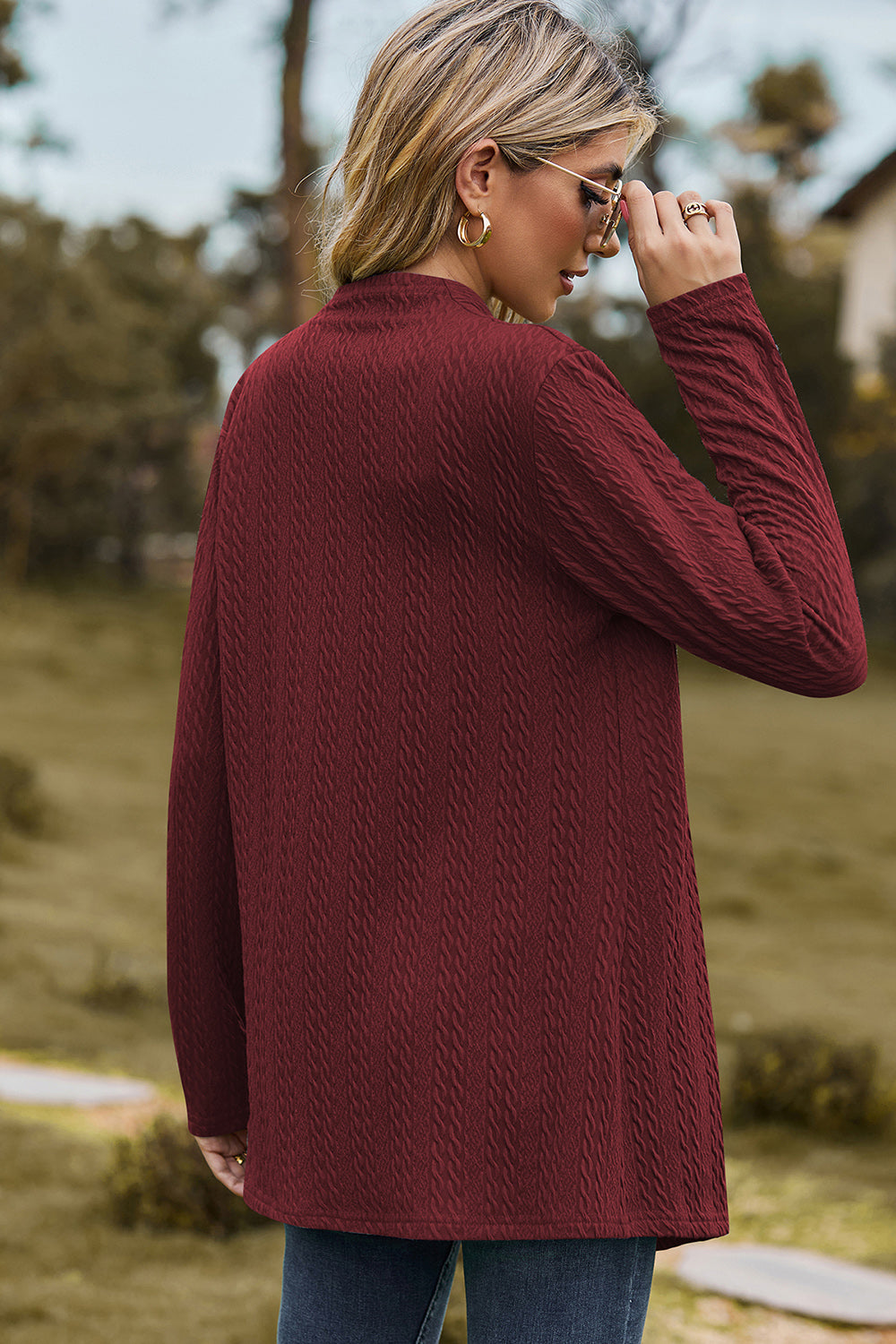 Textured Open Front Long Sleeve Cardigan-Angel Casuals