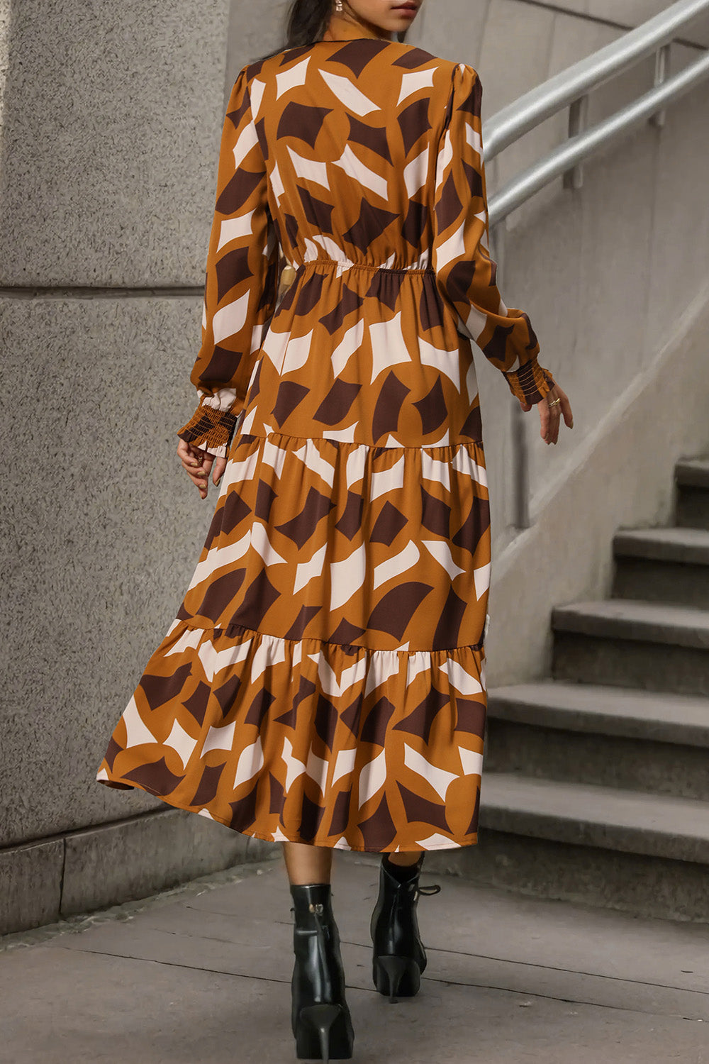 Printed Tied Pocketed Lantern Sleeve Dress-Angel Casuals