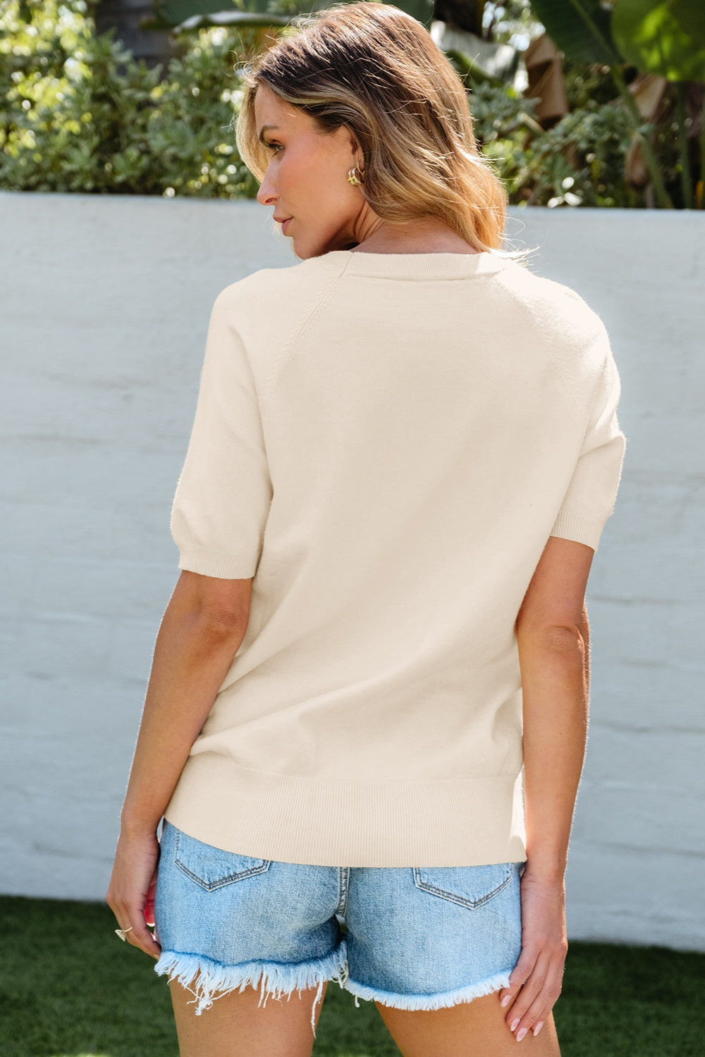 Daisy Round Neck Short Sleeve Knit Top-Angel Casuals