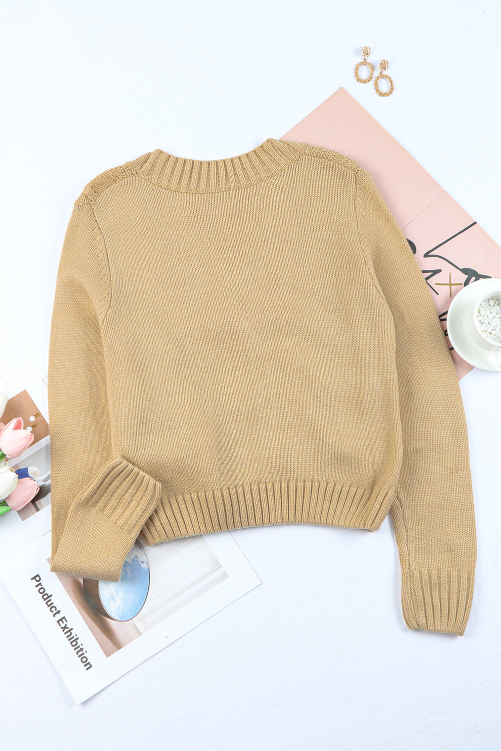 Cable-Knit Button Down V-Neck Cardigan-Angel Casuals