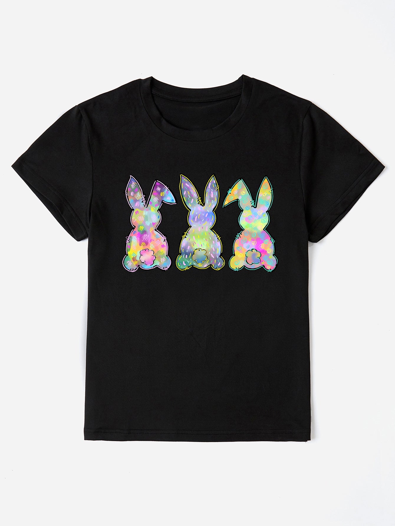 Rabbit Round Neck Short Sleeve T-Shirt-Angel Casuals