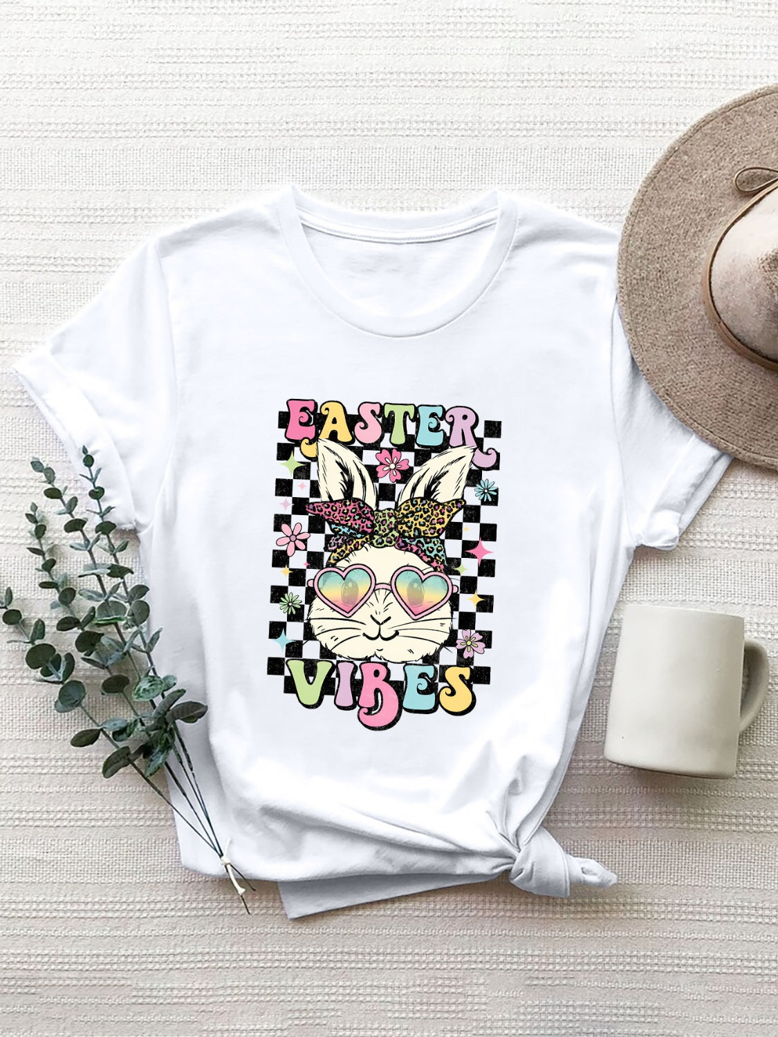 EASTER VIBES Round Neck Short Sleeve T-Shirt-Angel Casuals