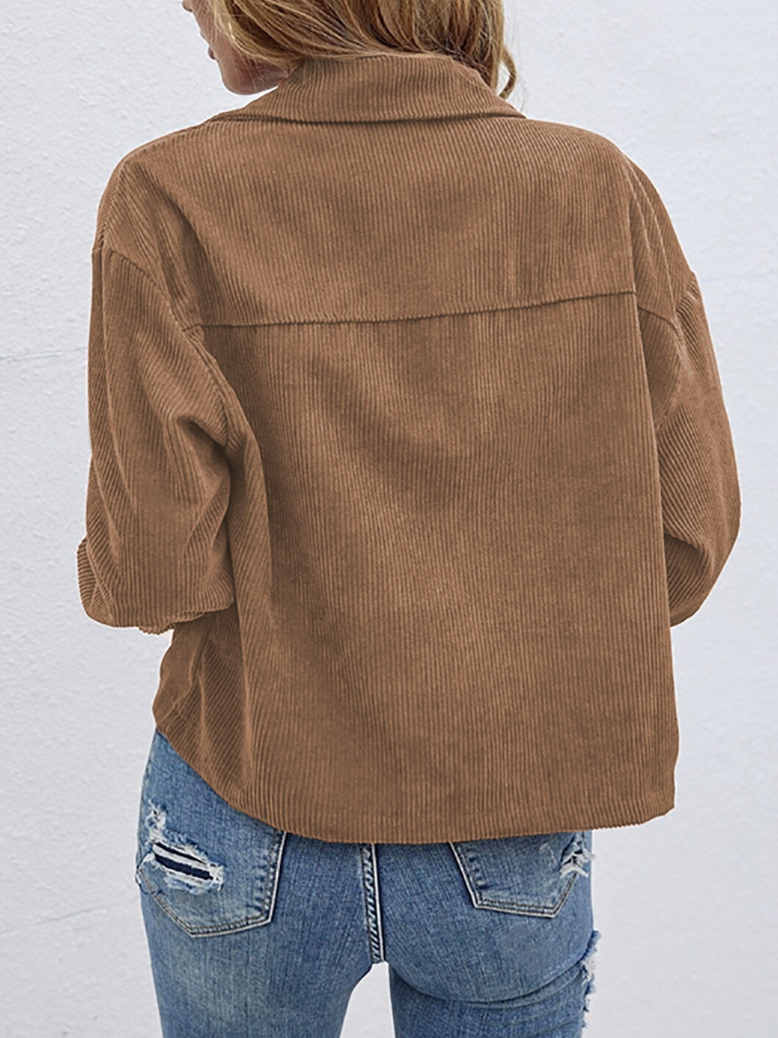 Button Up Dropped Shoulder Long Sleeve Jacket-Angel Casuals