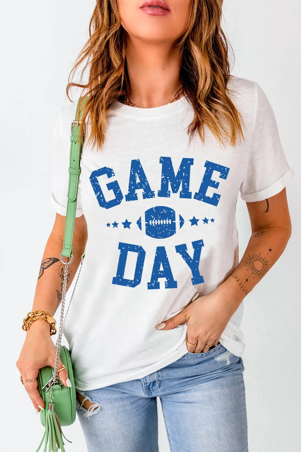 GAME DAY Round Neck Short Sleeve T-Shirt-Angel Casuals