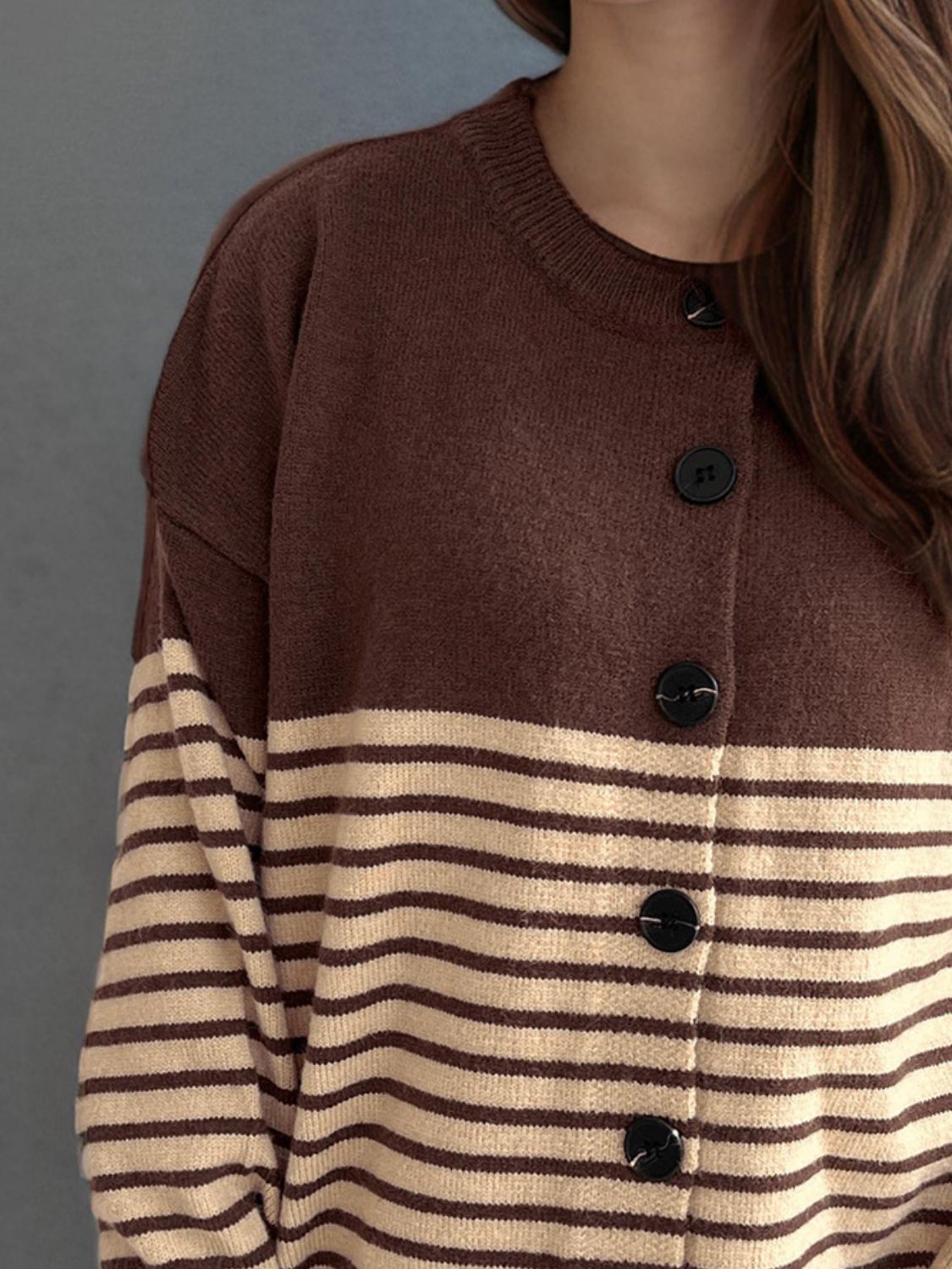Striped Button Down Long Sleeve Cardigan-Angel Casuals