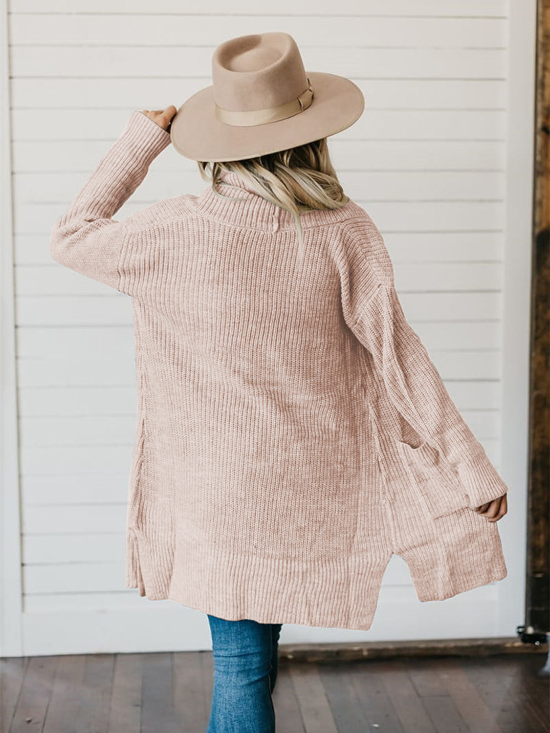 High-Low Open Front Cardigan with Pockets-Angel Casuals