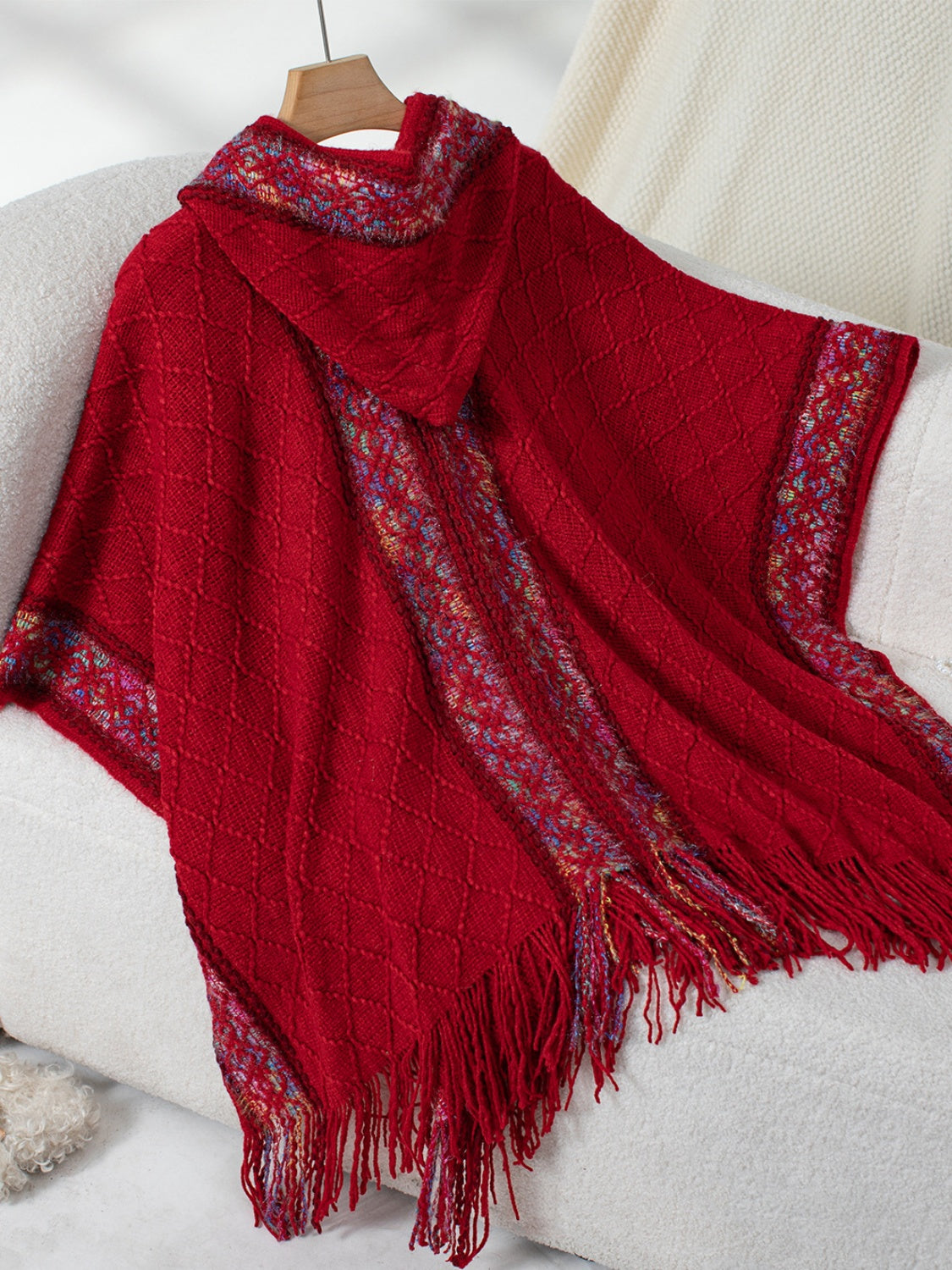 Fringe Half Sleeve Hooded Poncho-Angel Casuals