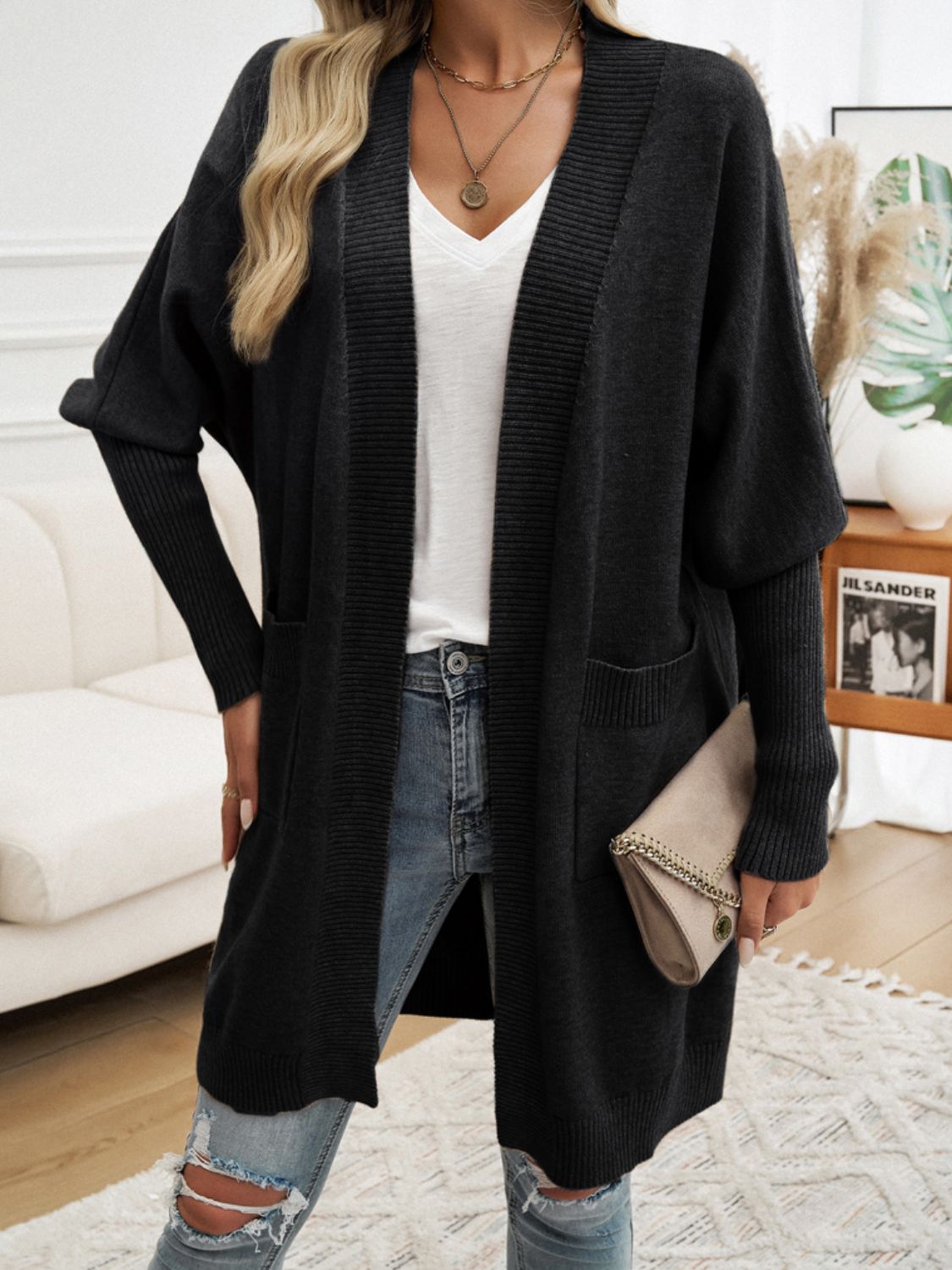 Devine Open Front Long Sleeve Cardigan-Angel Casuals