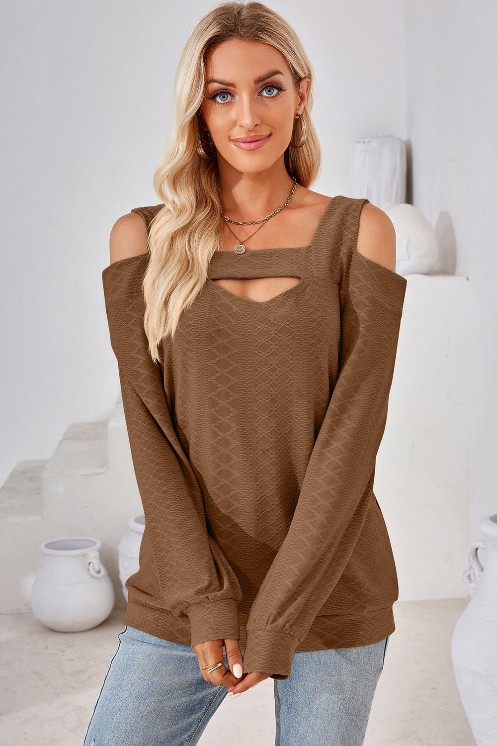 Cutout Square Neck Cold Shoulder T-Shirt-Angel Casuals