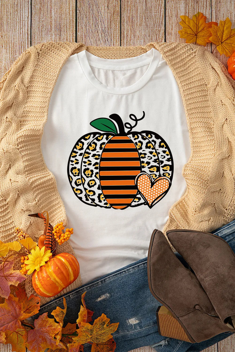 Pumpkin Graphic Round Neck Short Sleeve T-Shirt-Angel Casuals