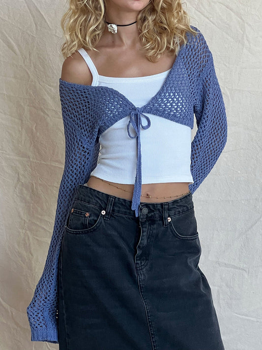 Openwork Tied Dropped Shoulder Cardigan-Angel Casuals