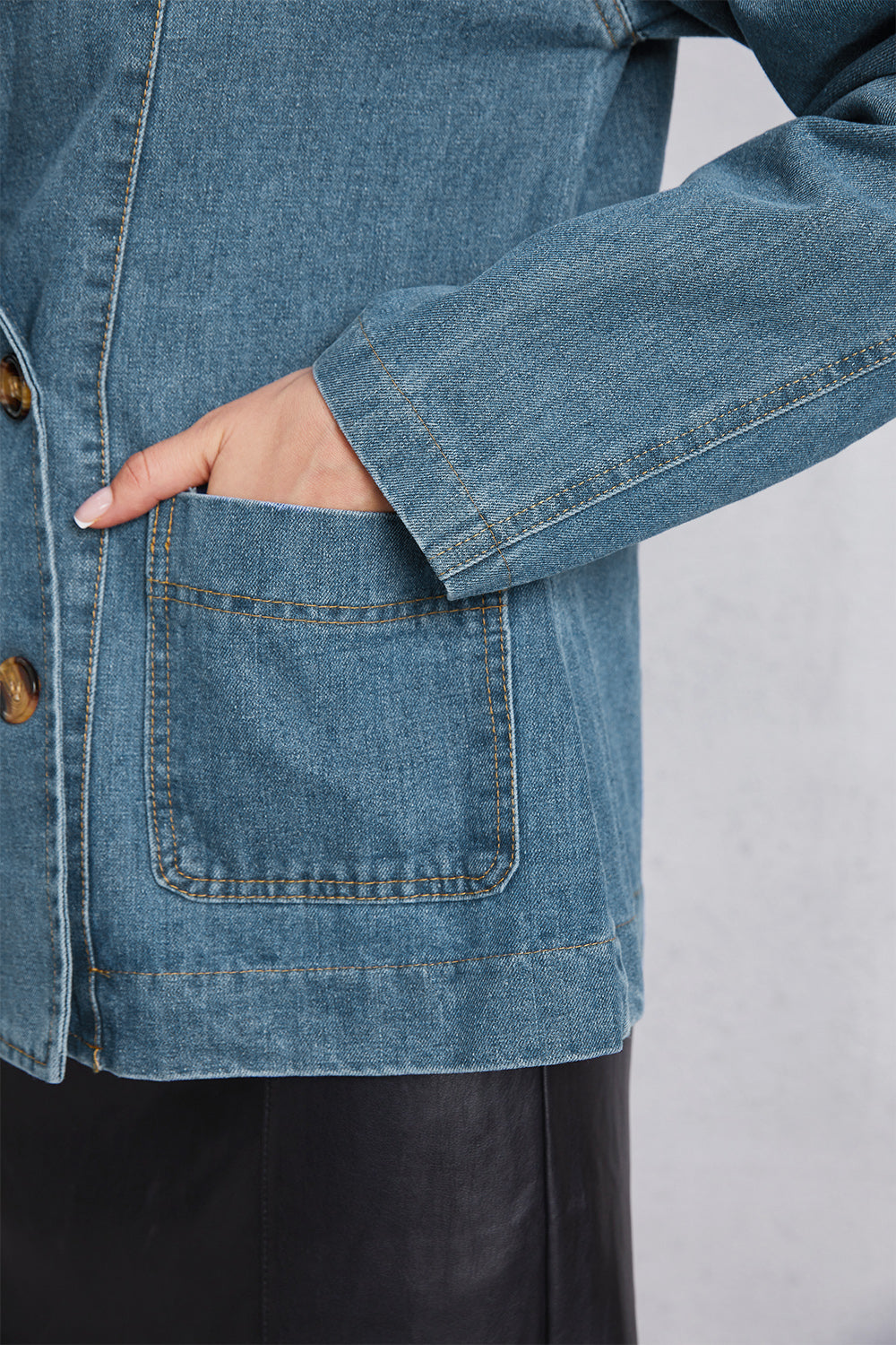 Pocketed Button Up Denim Jacket-Angel Casuals