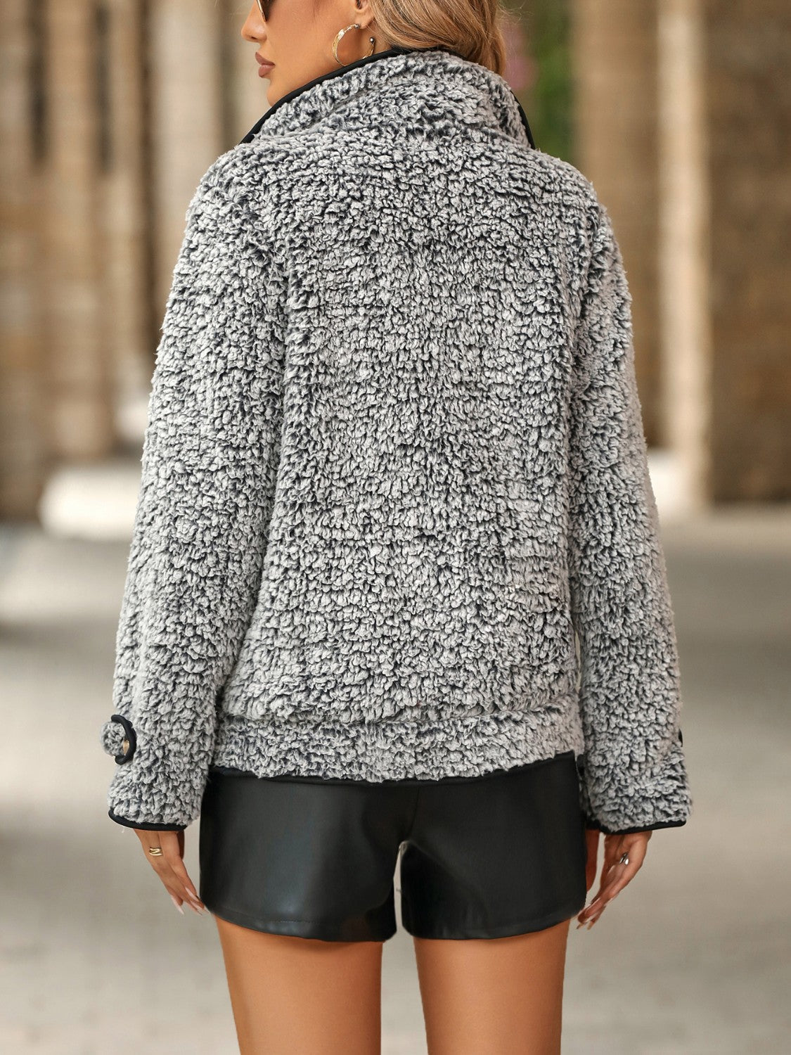 Fuzzy Pocketed Button Up Jacket-Angel Casuals