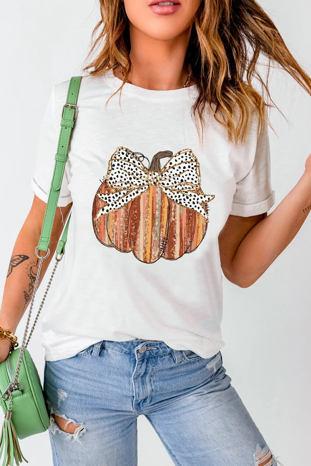 Full Size Pumpkin Round Neck Short Sleeve T-Shirt-Angel Casuals