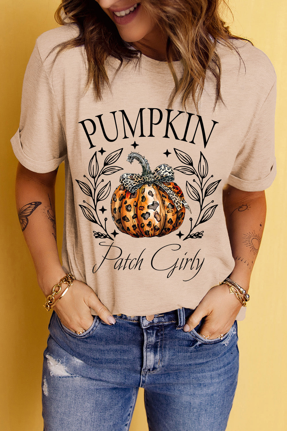 Pumpkin Graphic Round Neck Short Sleeve T-Shirt-Angel Casuals