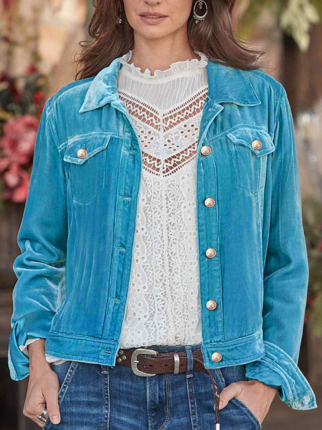 Button Up Long Sleeve Jacket with Chest Pockets-Angel Casuals