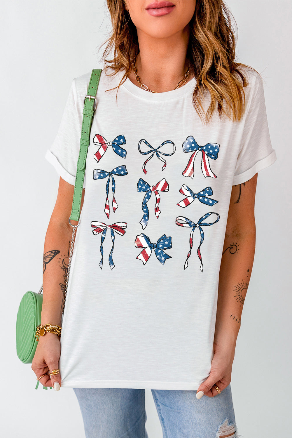 Bow Round Neck Short Sleeve T-Shirt-Angel Casuals