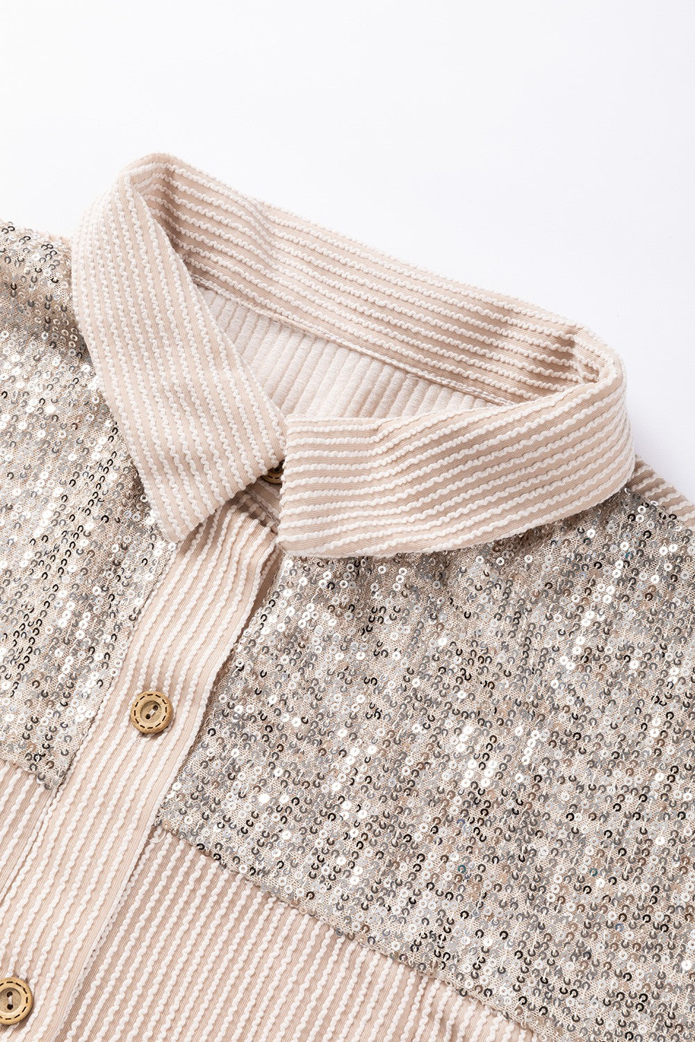 Sequin Button Up Dropped Shoulder Jacket-Angel Casuals