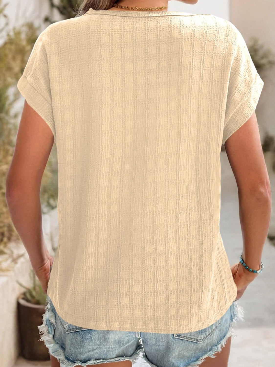 Textured Round Neck Short Sleeve Top-Angel Casuals