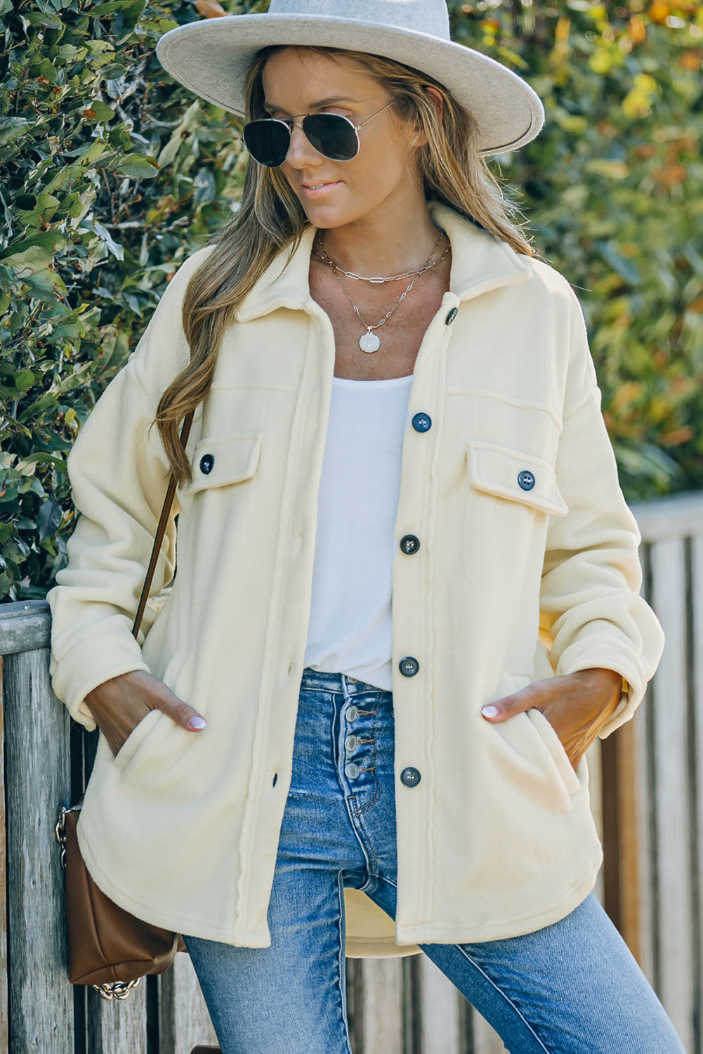 Button Up Collared Neck Long Sleeve Jacket-Angel Casuals