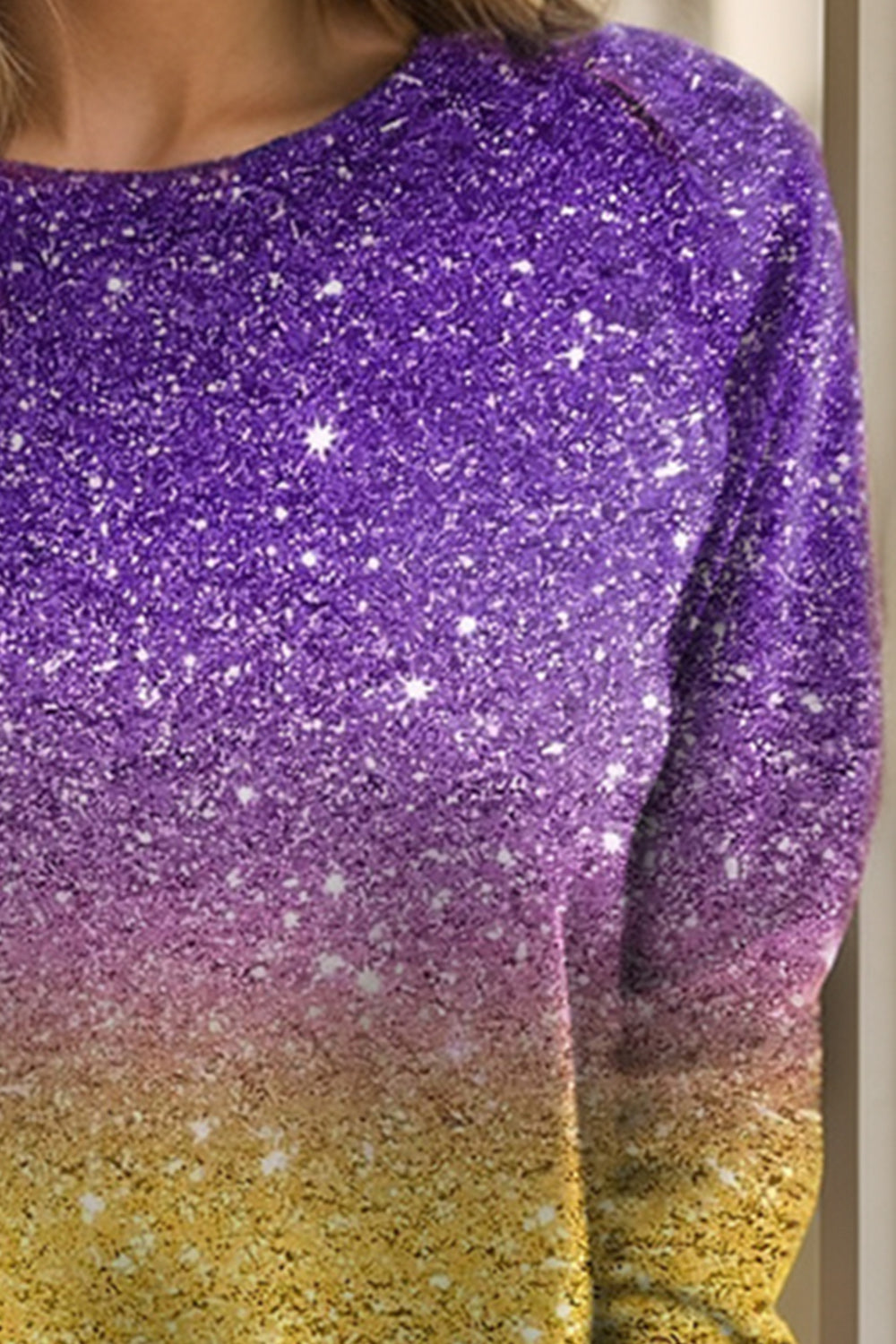 Gradient Round Neck Long Sleeve T-Shirt-Angel Casuals