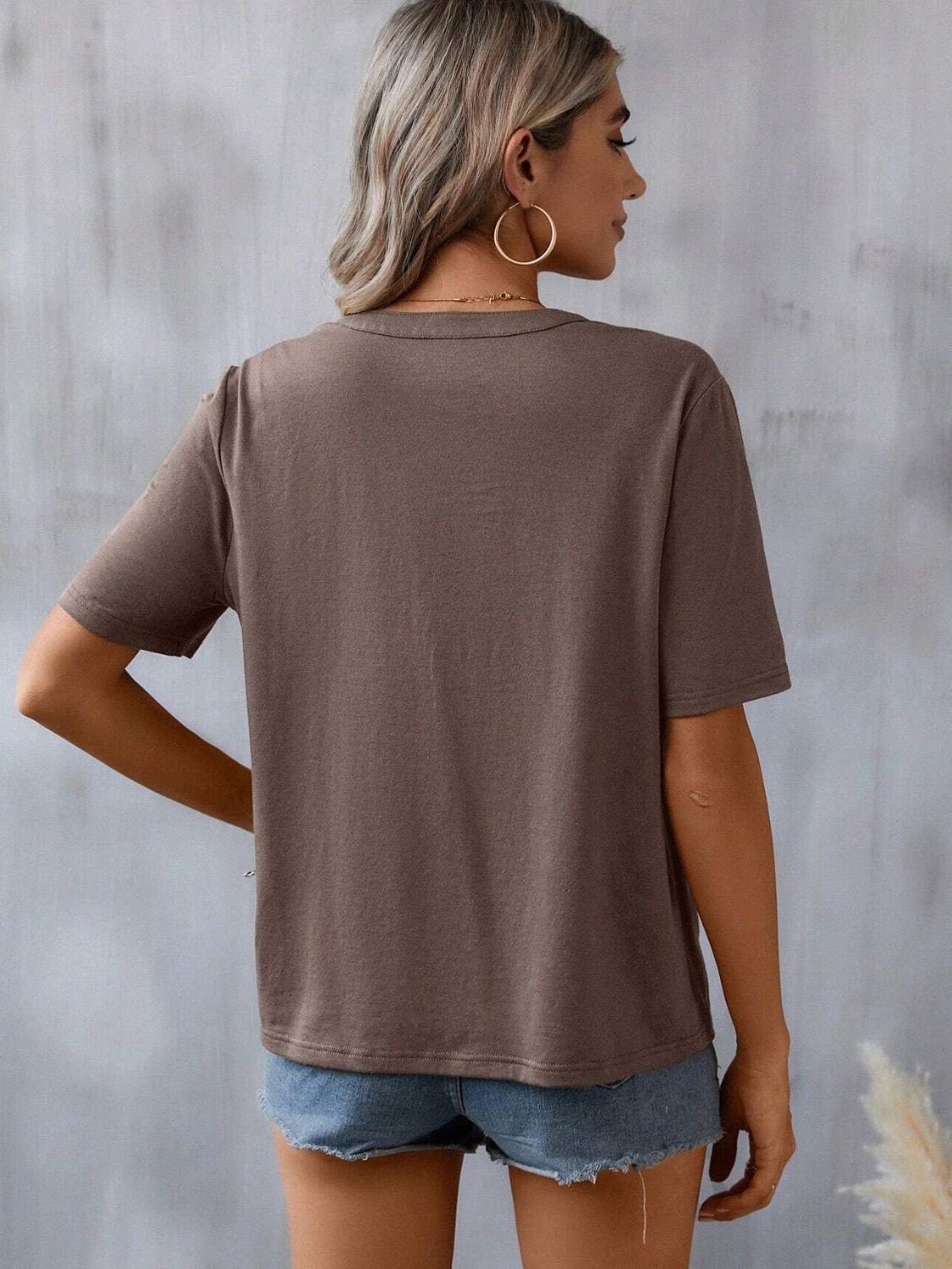 Embroidered Notched Short Sleeve T-Shirt-Angel Casuals