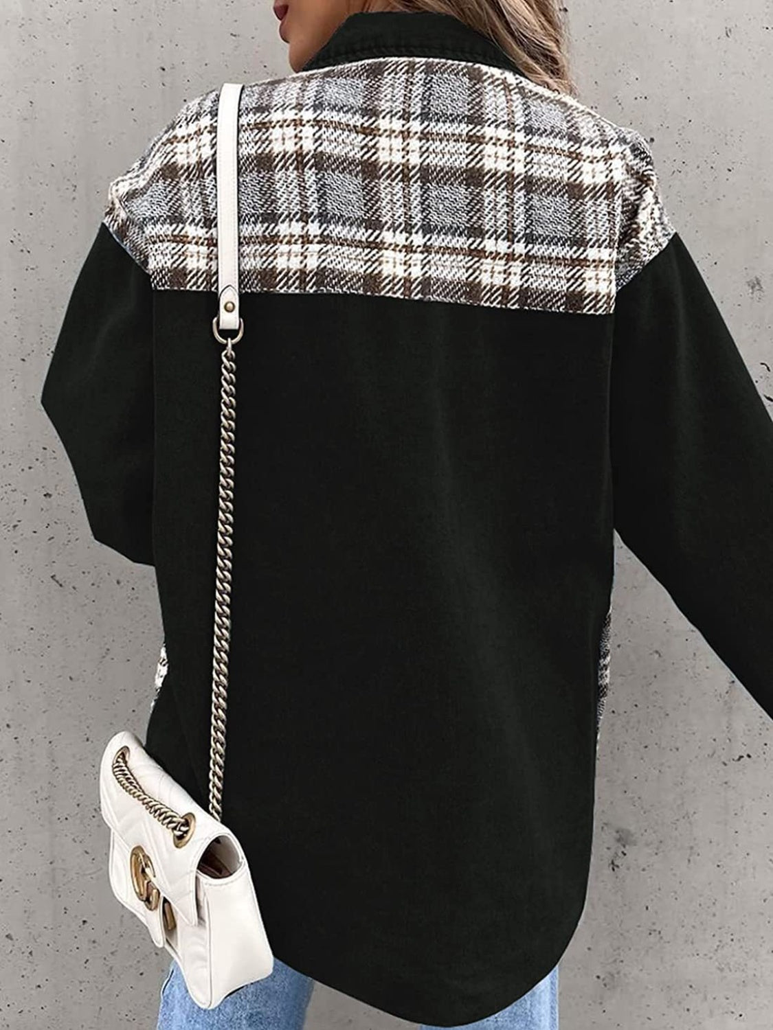 Plaid Button Up Dropped Shoulder Jacket-Angel Casuals