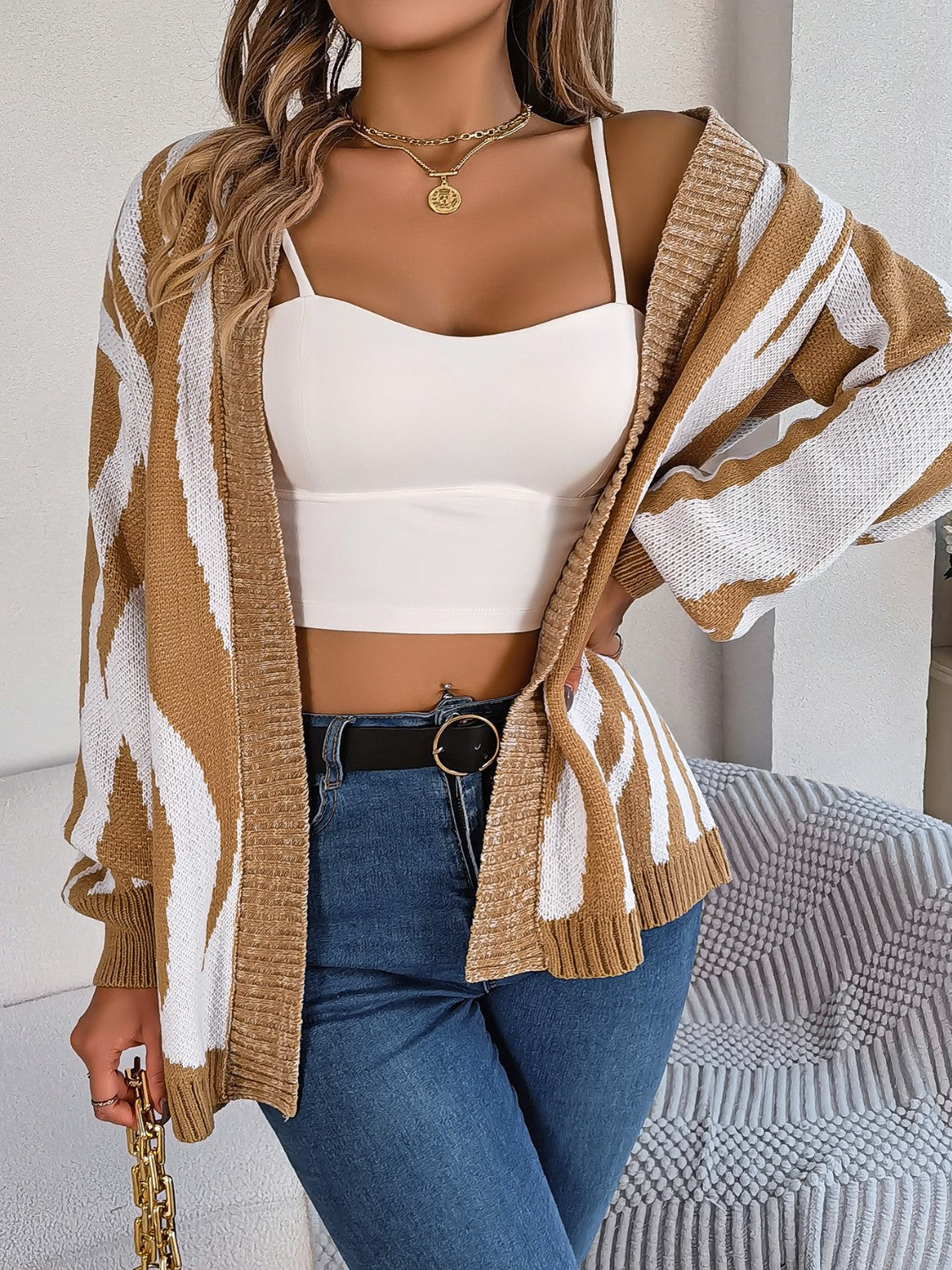 Open Front Animal Print Cardigan-Angel Casuals