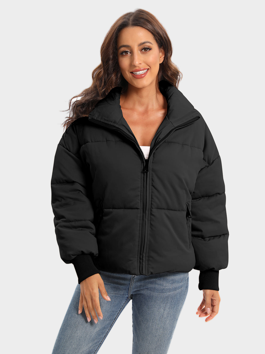 Zip Up Turtleneck Long Sleeve Winter Coat-Angel Casuals