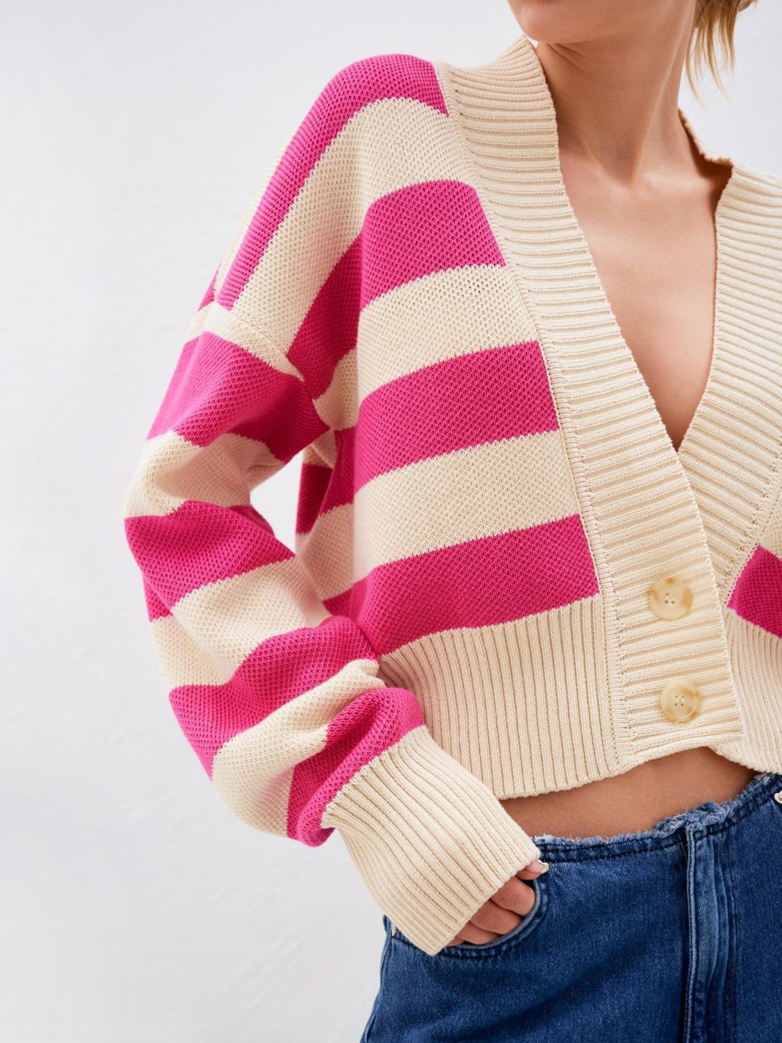Striped Button Down Drop Shoulder Cardigan-Angel Casuals