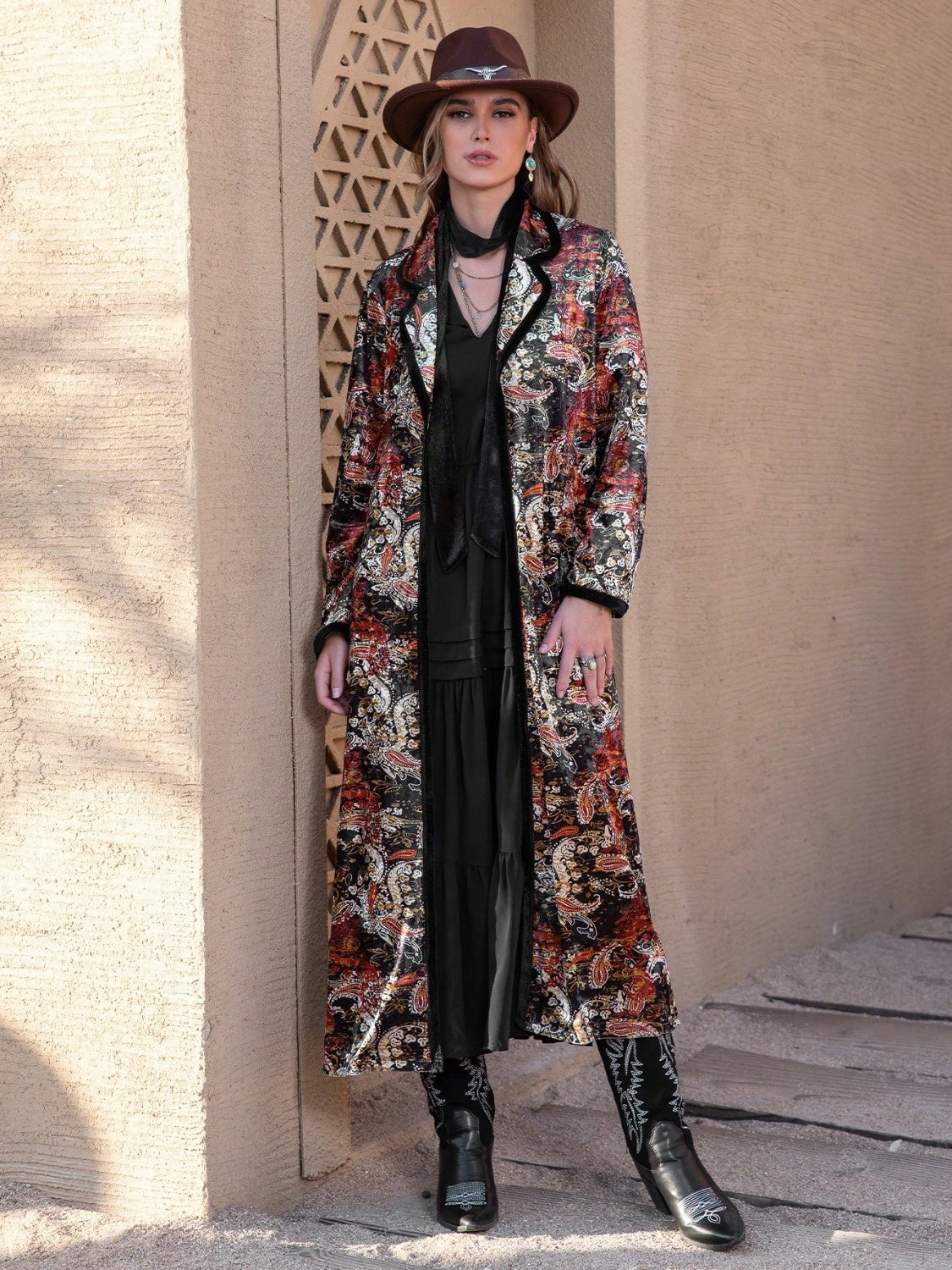 Printed Open Front Long Sleeve Outerwear-Angel Casuals