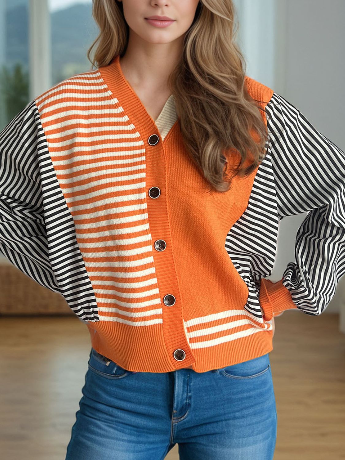 Striped Button Down Long Sleeve Cardigan-Angel Casuals