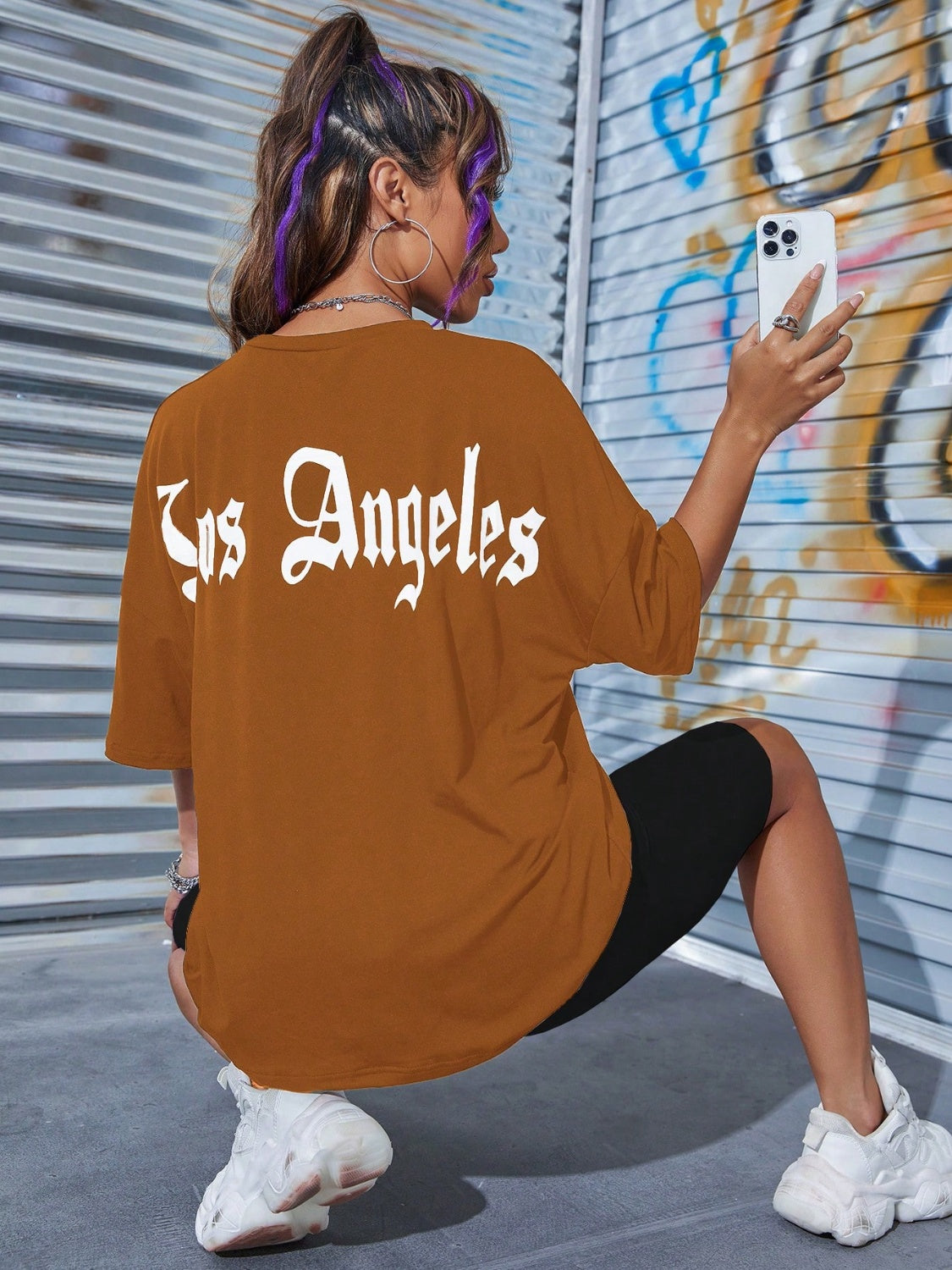 LOS ANGELES Round Neck Dropped Shoulder T-Shirt-Angel Casuals