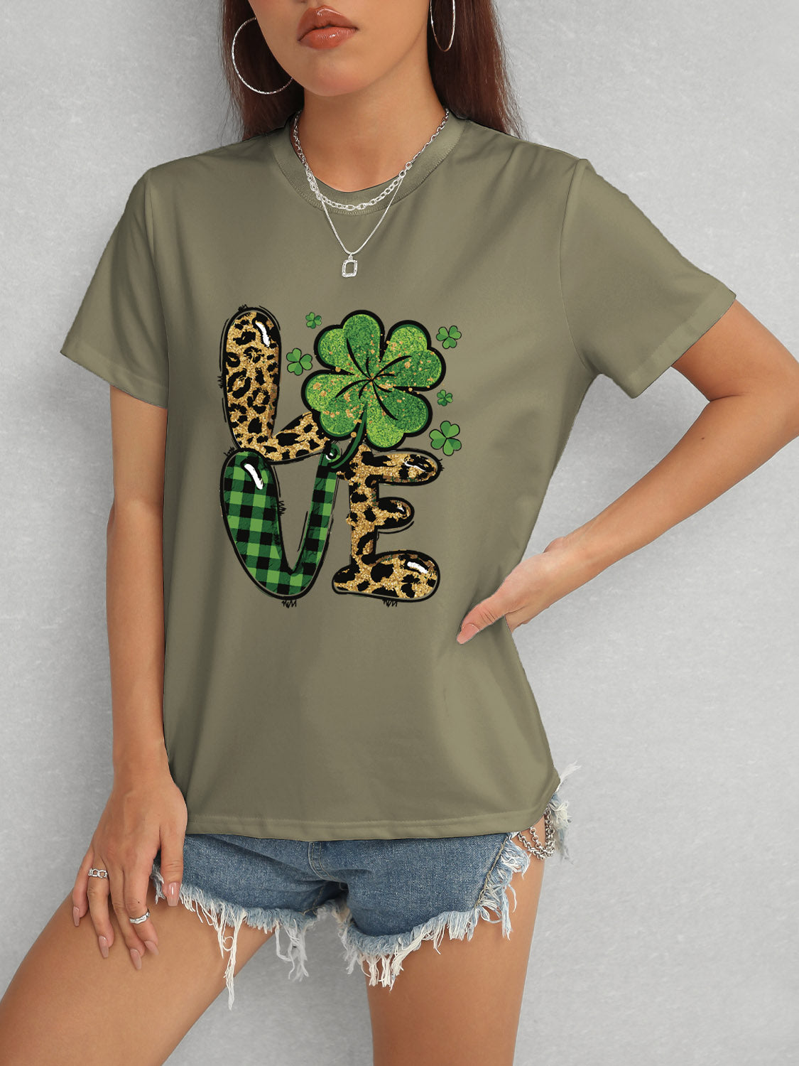 LOVE Round Neck Short Sleeve T-Shirt-Angel Casuals