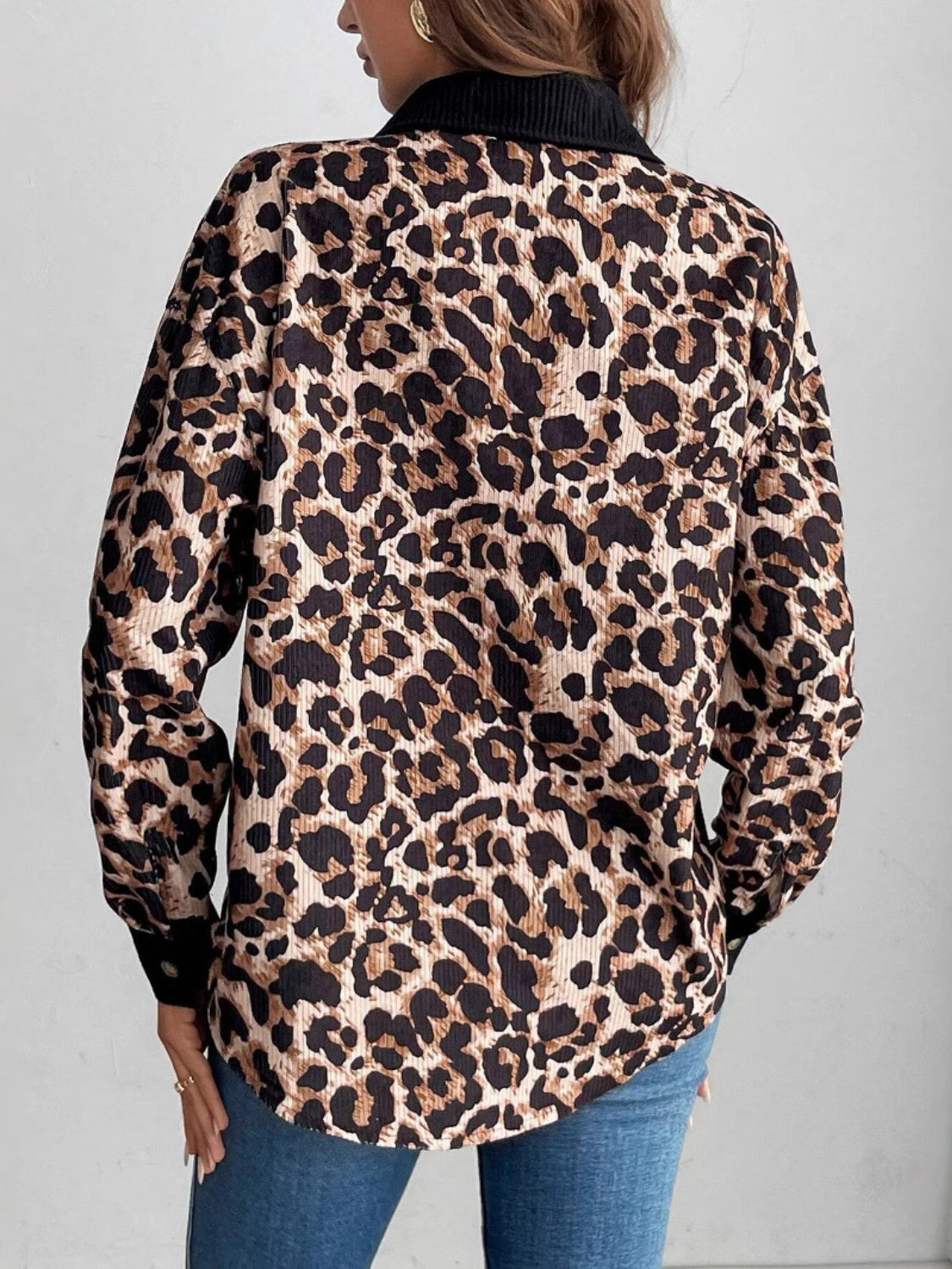 Leopard Collared Neck Button Up Shacket-Angel Casuals